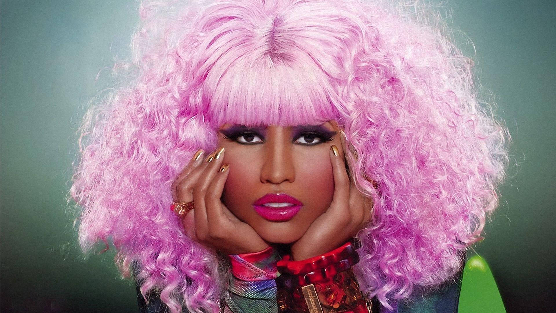 Nicki Minaj Curly Purple Hair Background