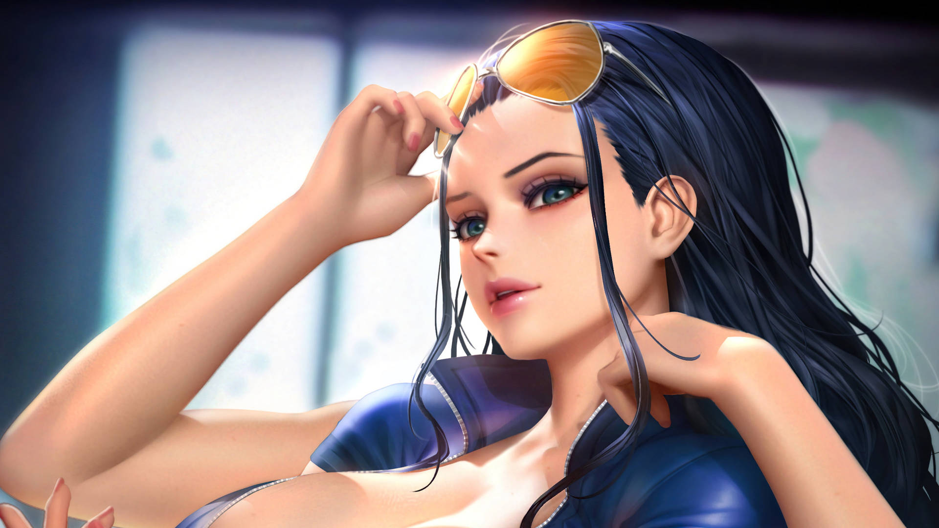 Nico Robin One Piece Shades On Forehead Background