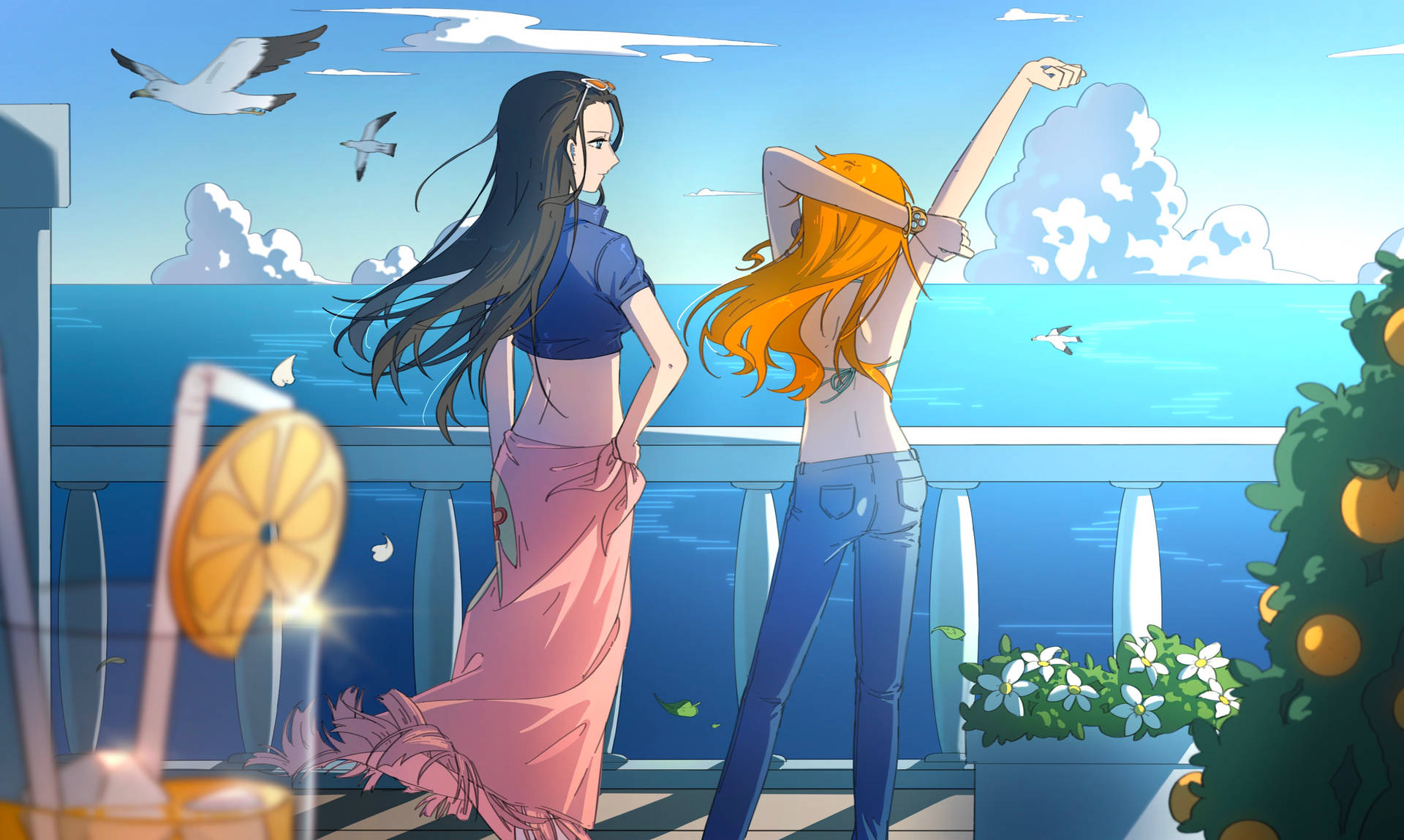 Nico Robin One Piece With Nami By The Sea