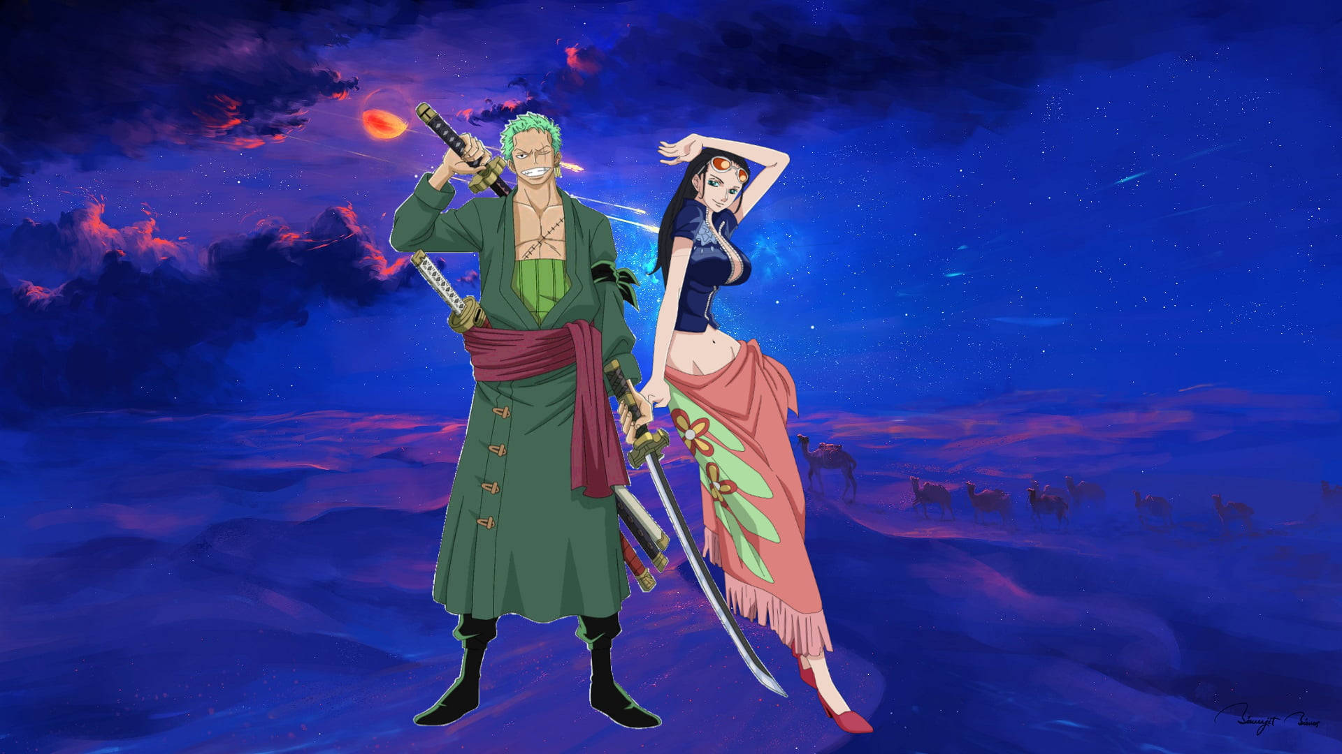 Nico Robin One Piece With Sword Background