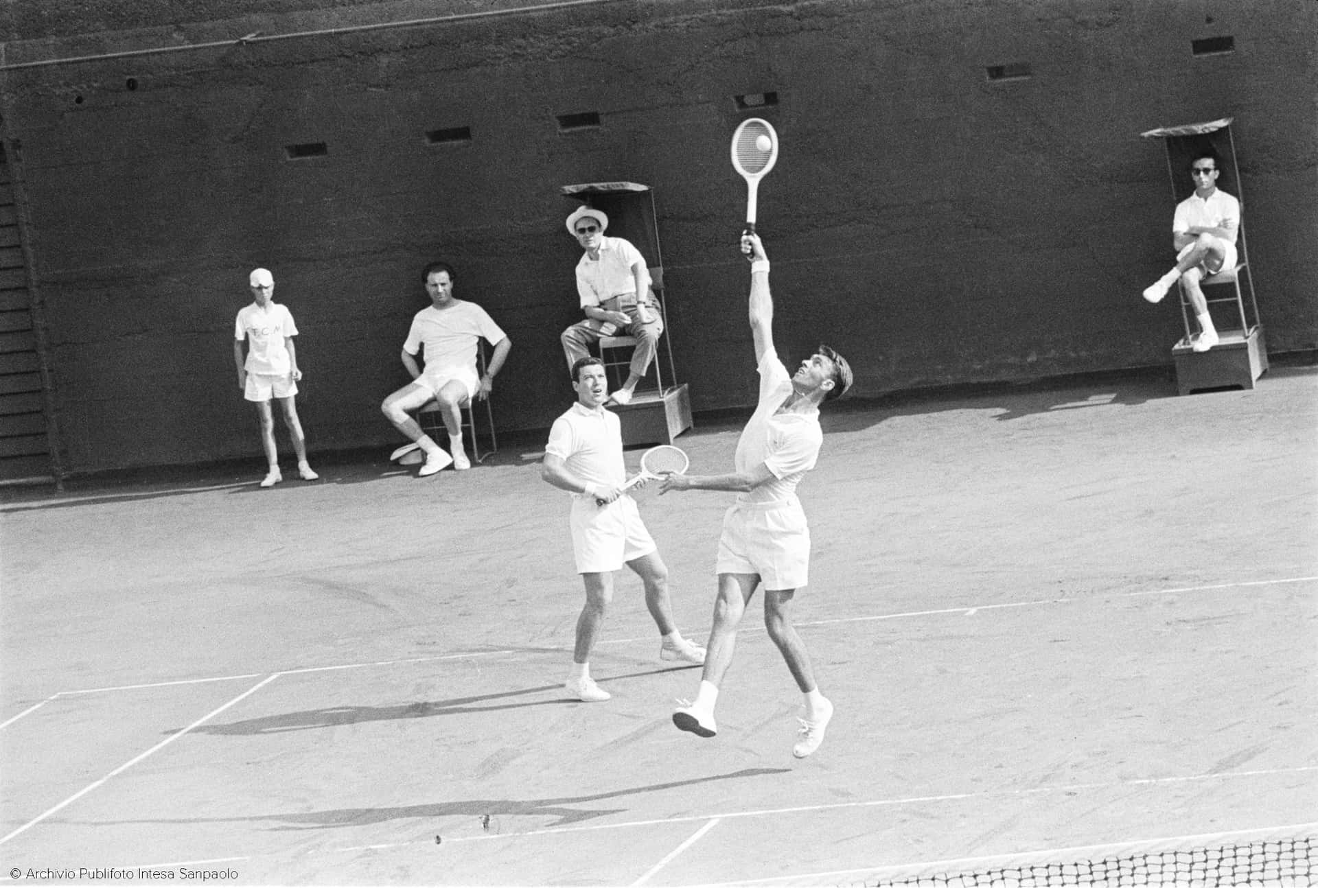Nicola Pietrangeli With Orlando Sirola Davis Cup Doubles Finals Background