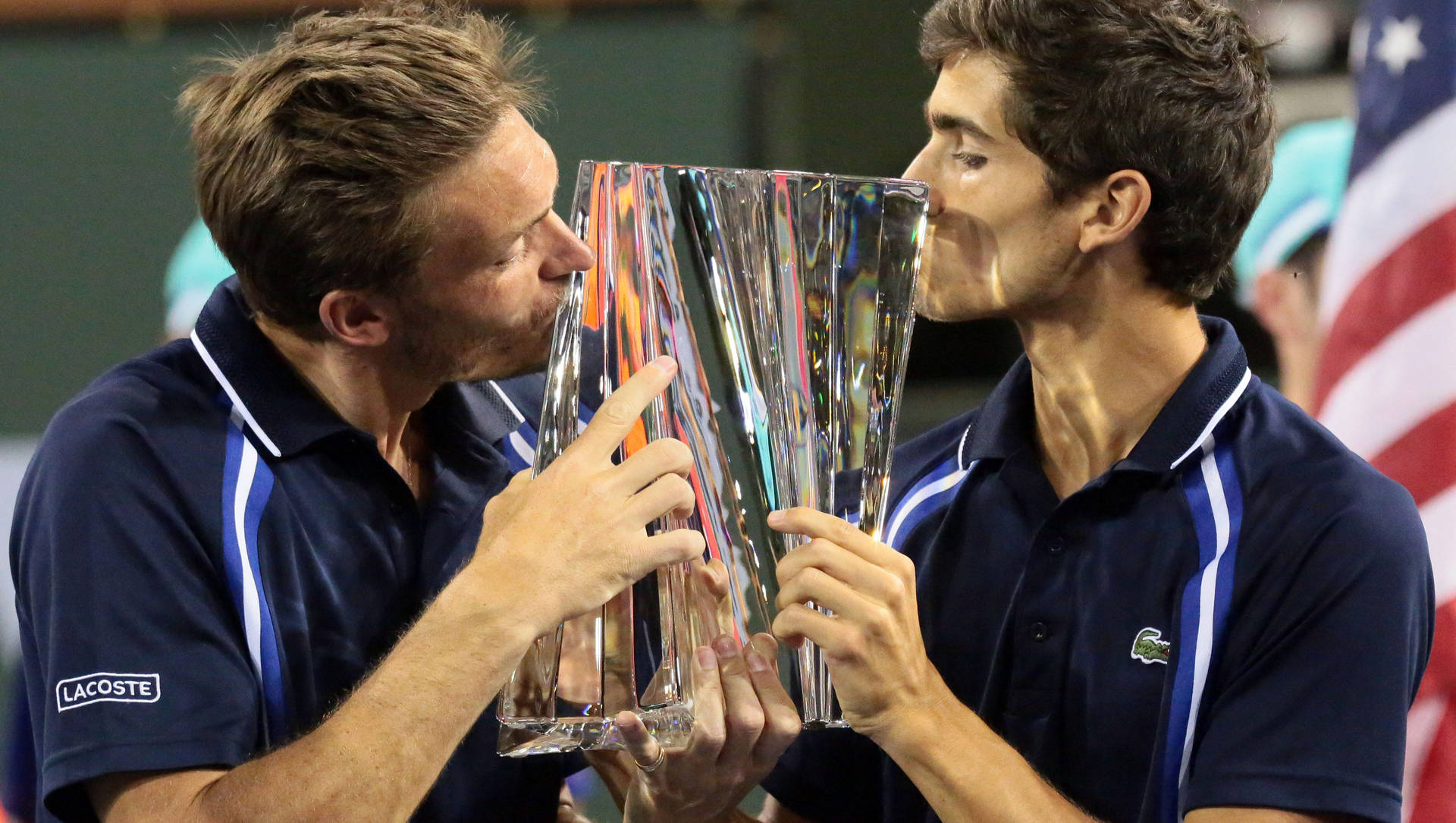 Nicolas Mahut And Herbert Kissing Trophy