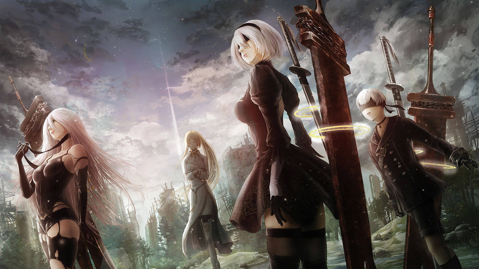 Nier Automata 2b, 9s, A2 And The Commander Background