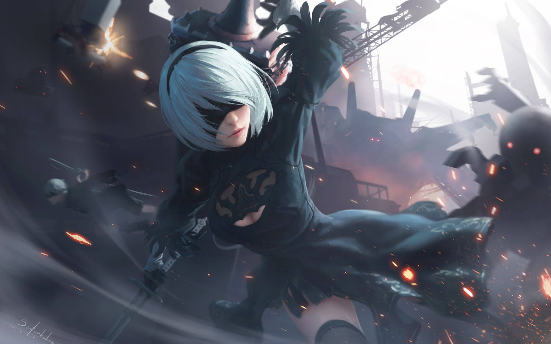 Nier: Automata 2b In Fight Mode Background