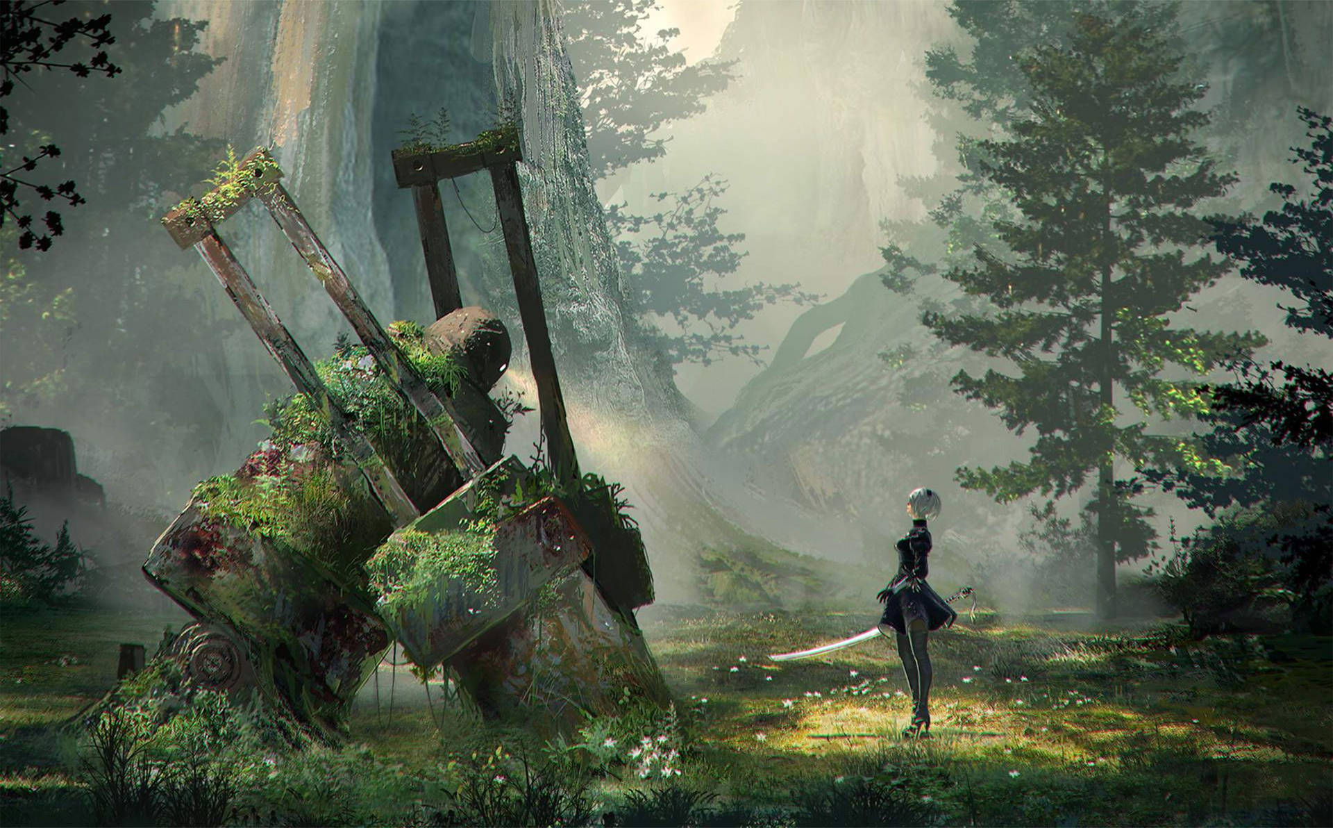 Nier Automata 2b In The Woods Background