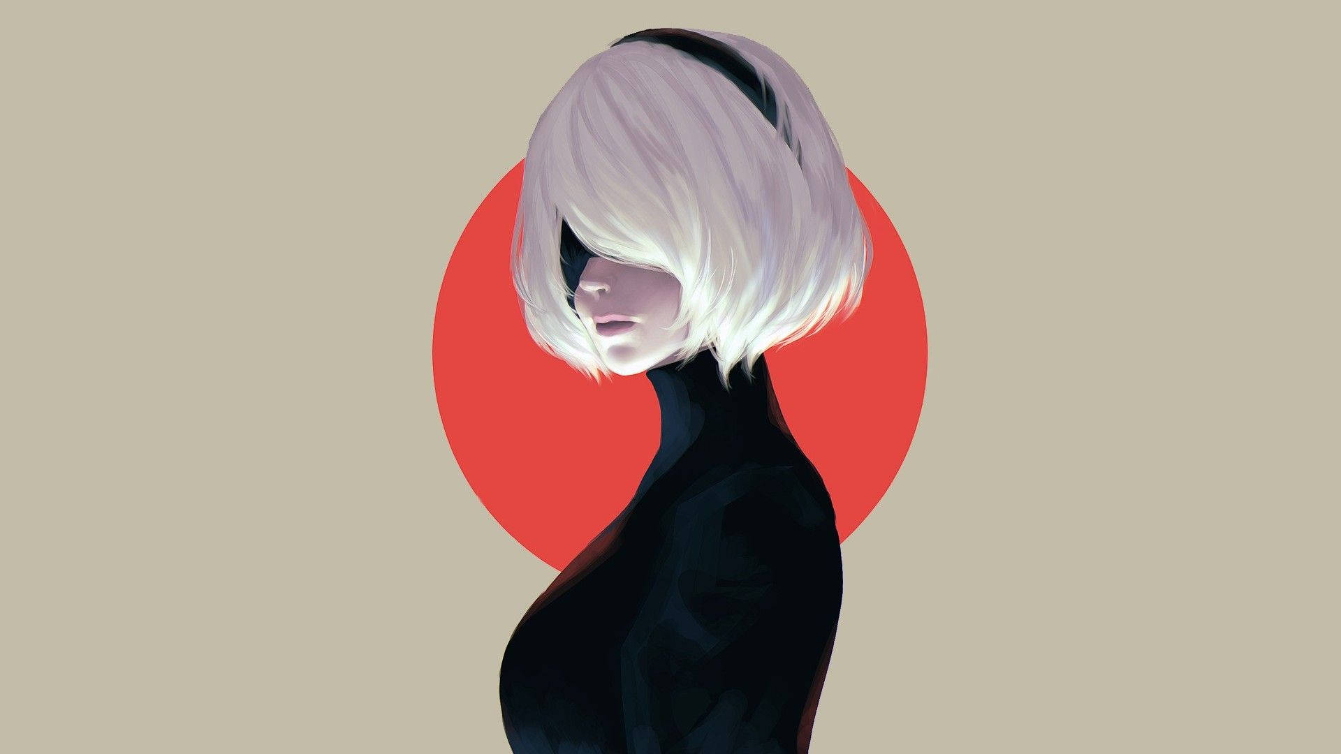 Nier Automata 2b With Black Headband And Turtle Neck Background