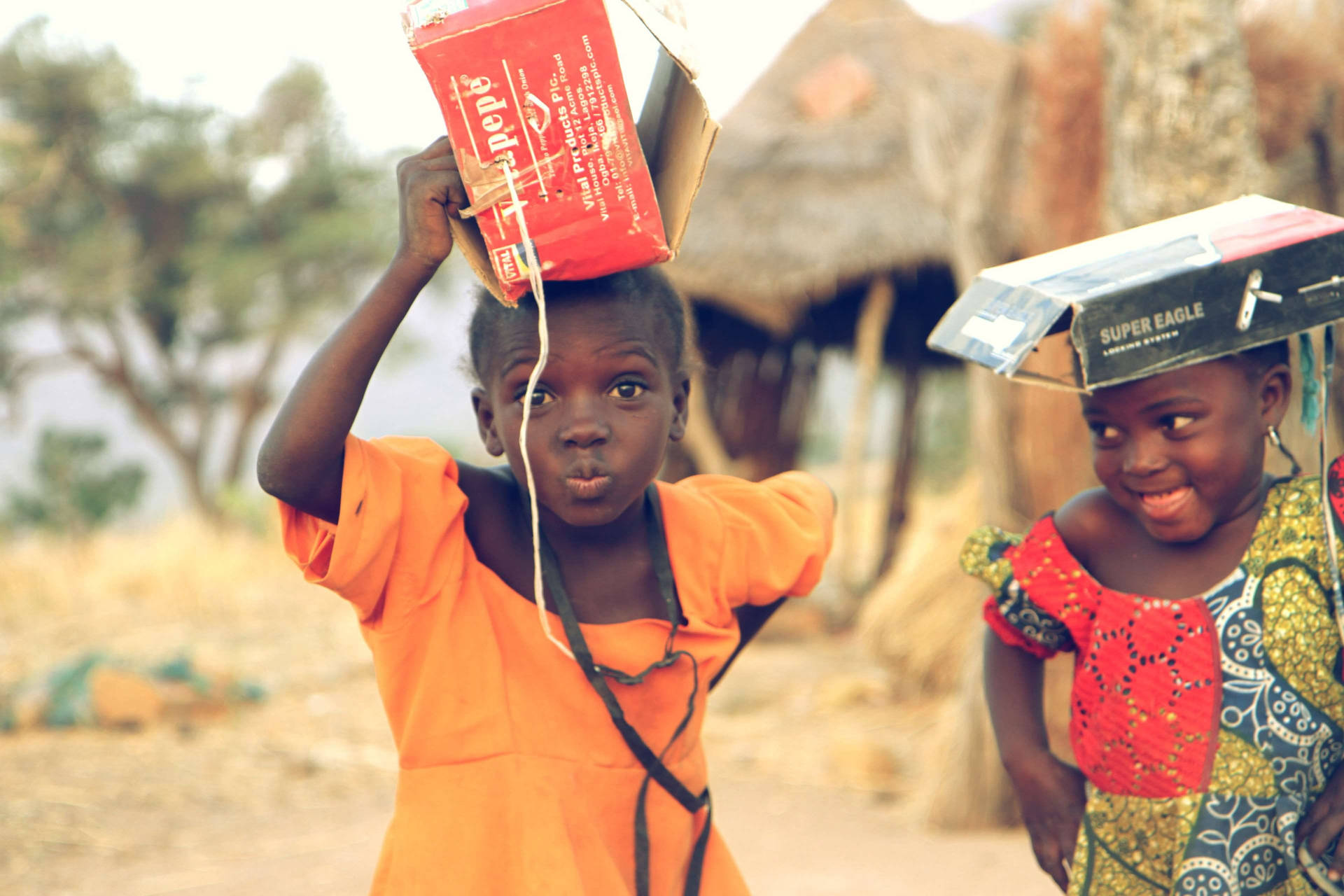 Nigeria Children In Colorful Dress Background