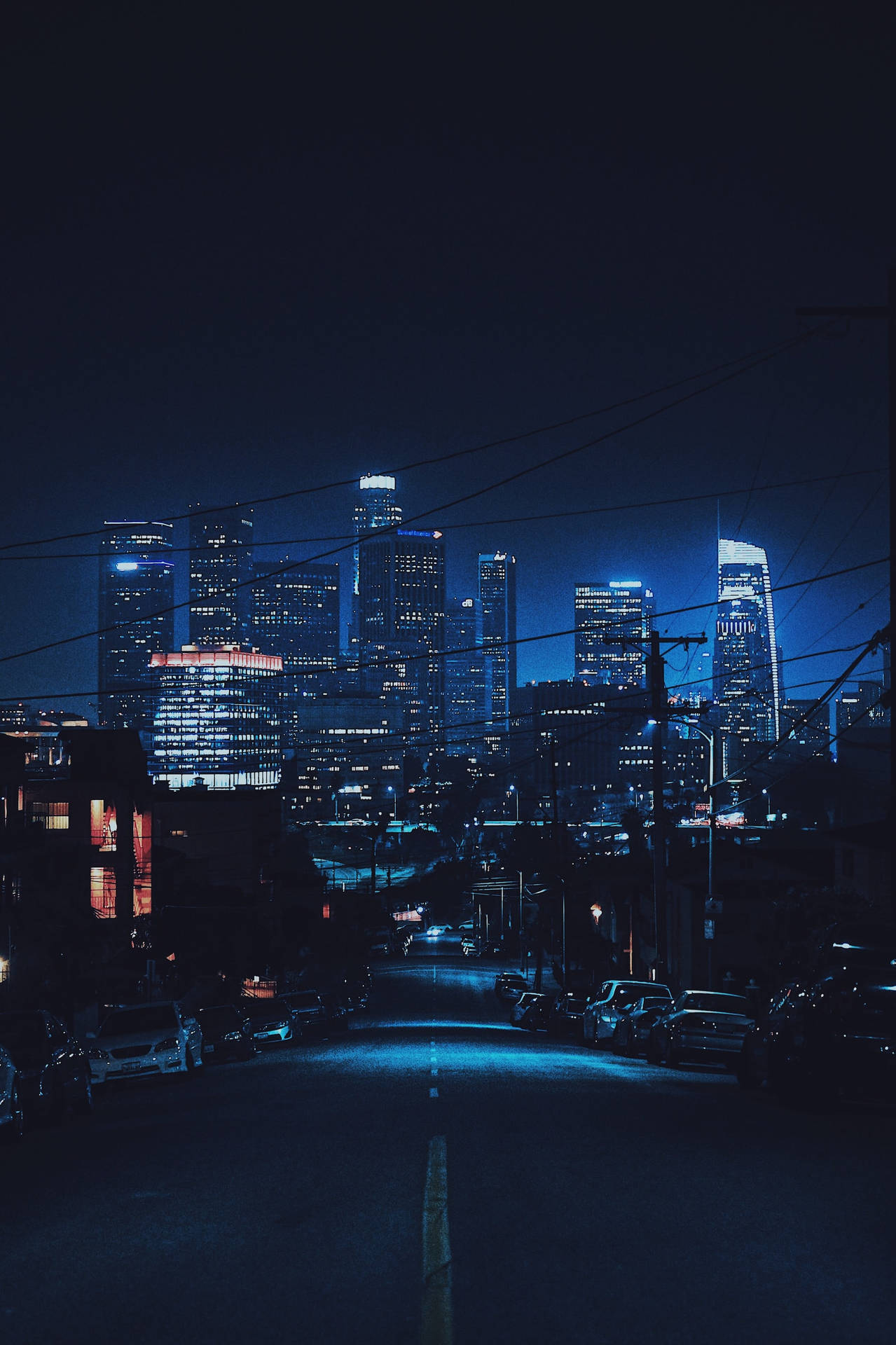 Night Aesthetic Blue Lights Road Background