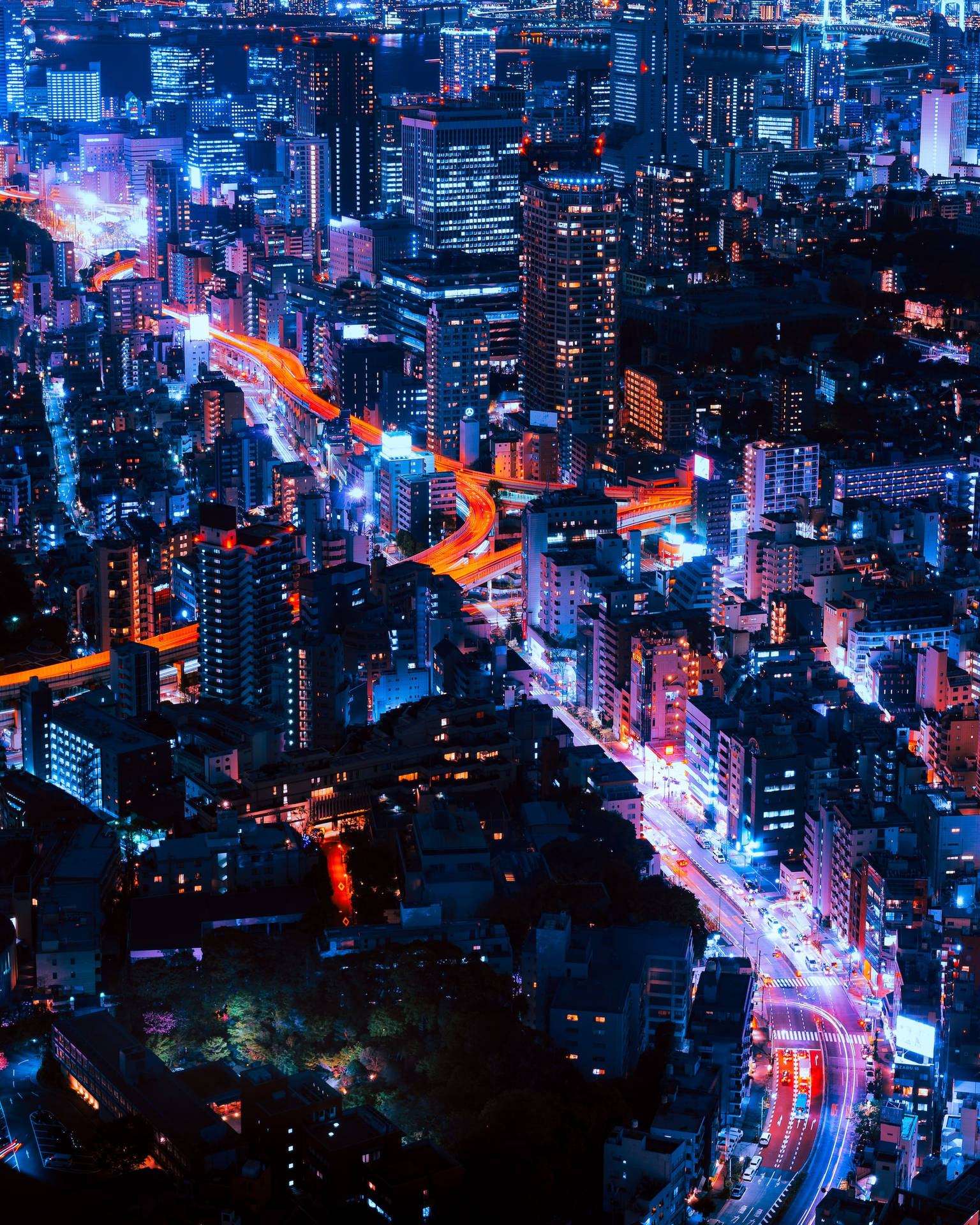 Night Aesthetic City Lights Aerial Photograph Background