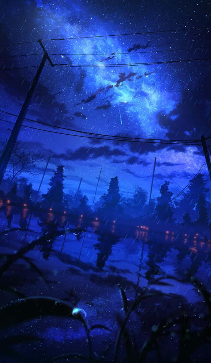Night Anime Rainy Sky Background