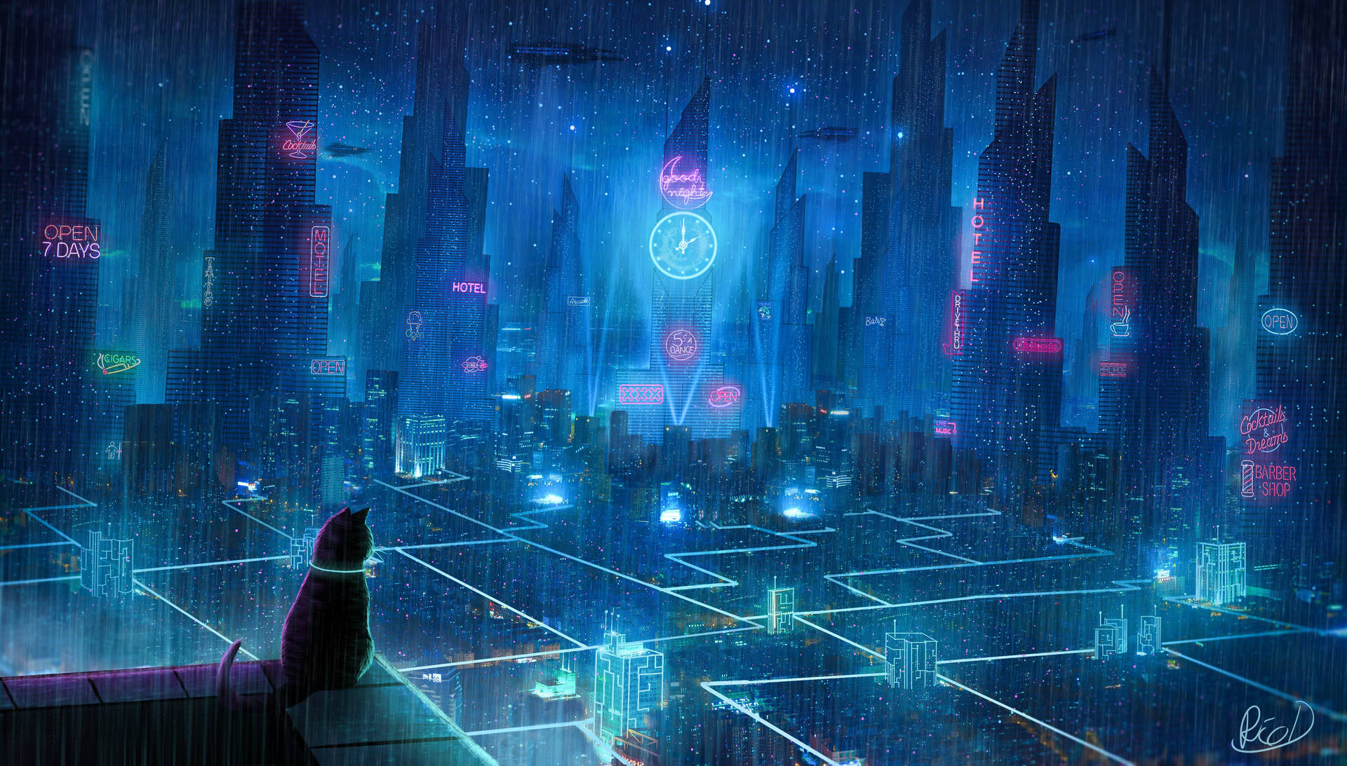 Night City Buildings Anime 4k Background