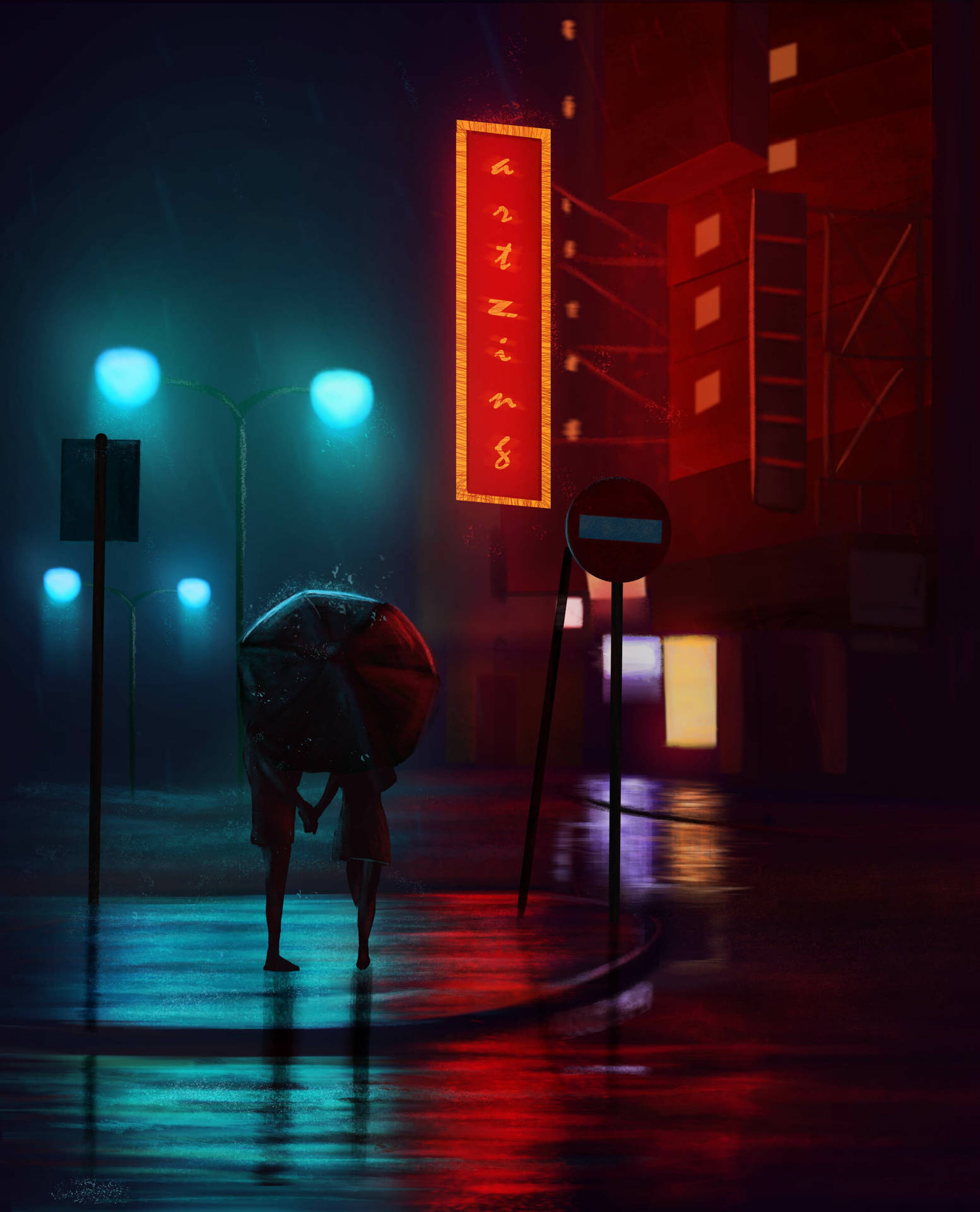 Night City Rain Couple