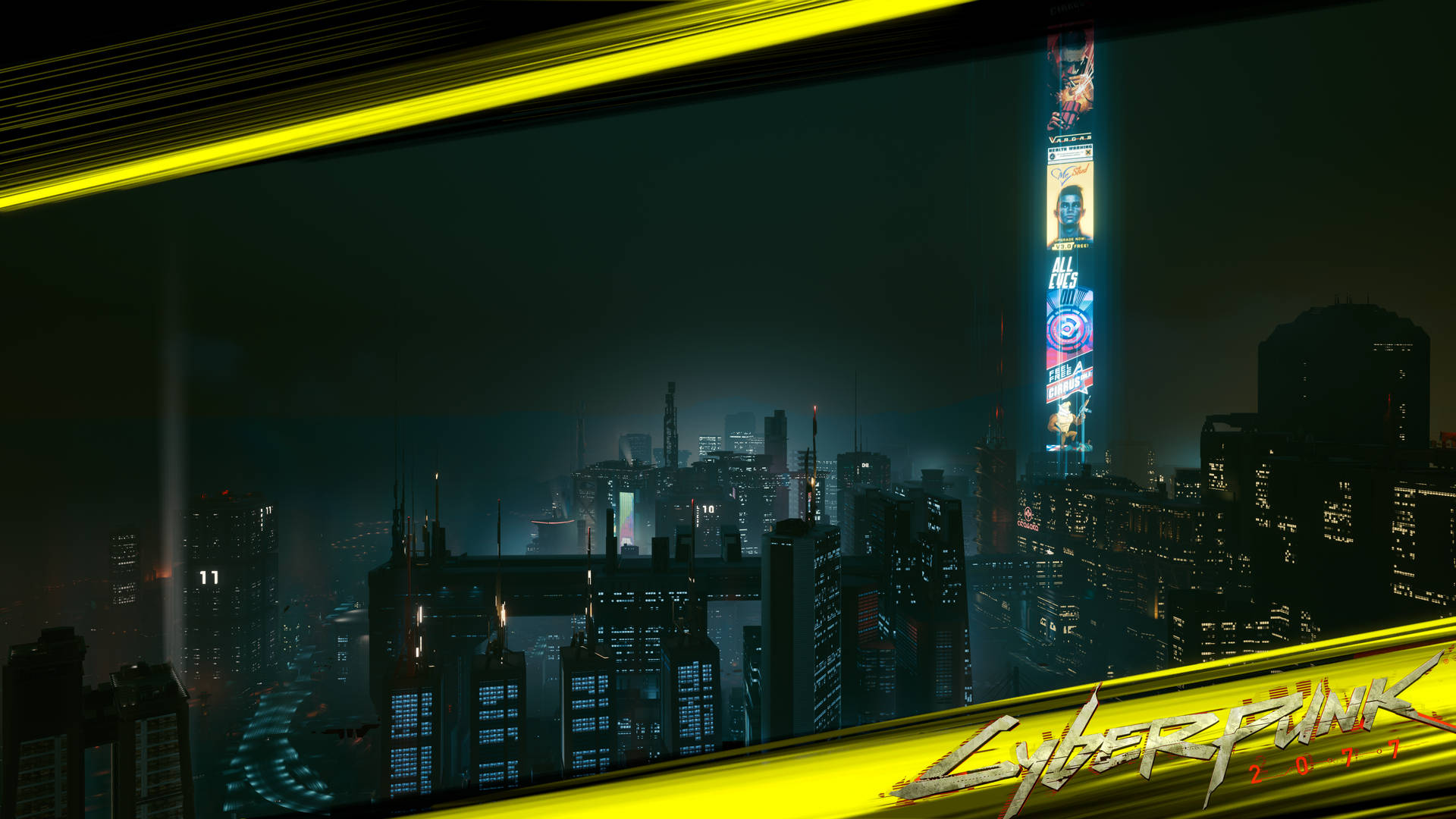 Night City Skyscrapers Cyberpunk Desktop Background