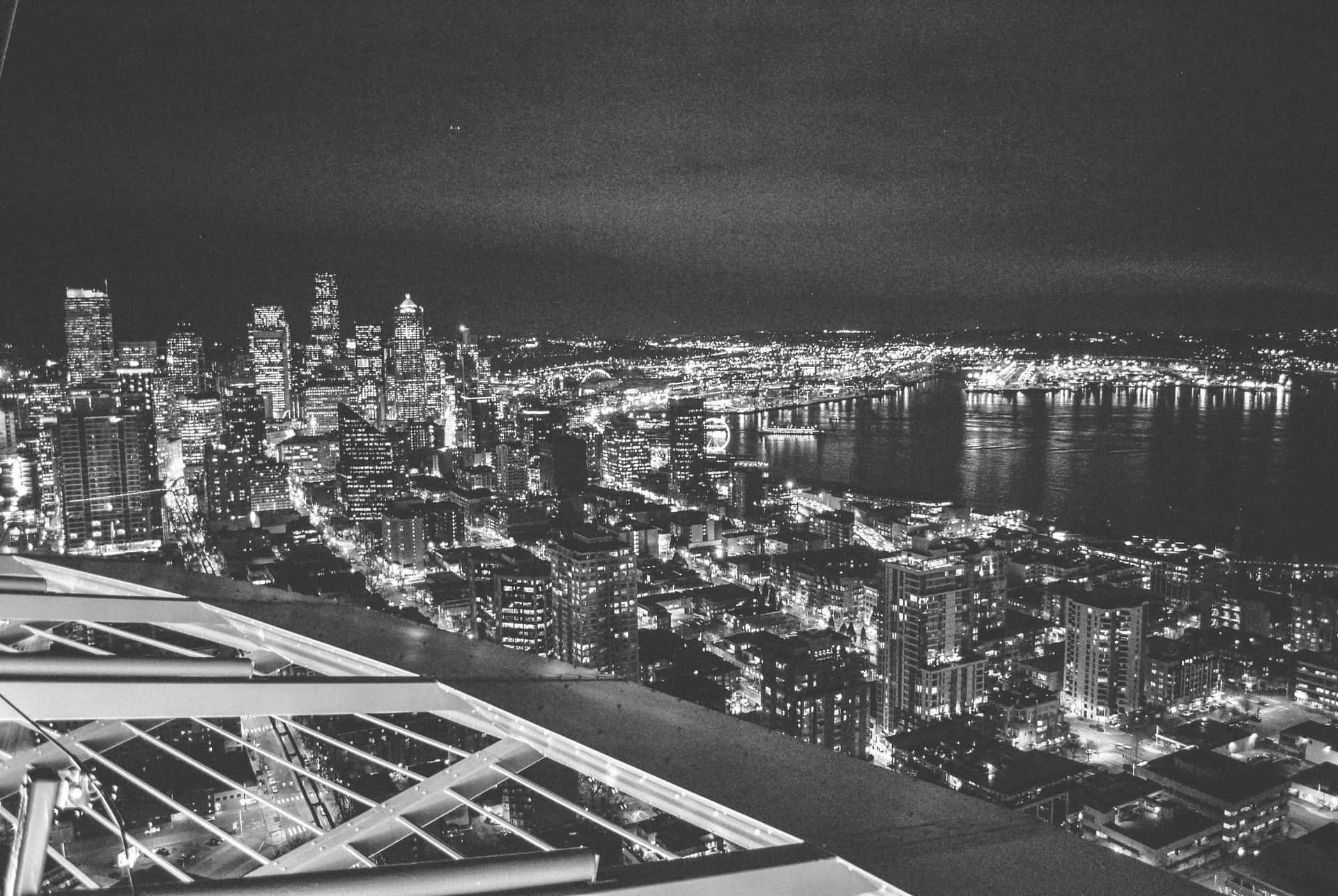 Night In Seattle Black And White Background