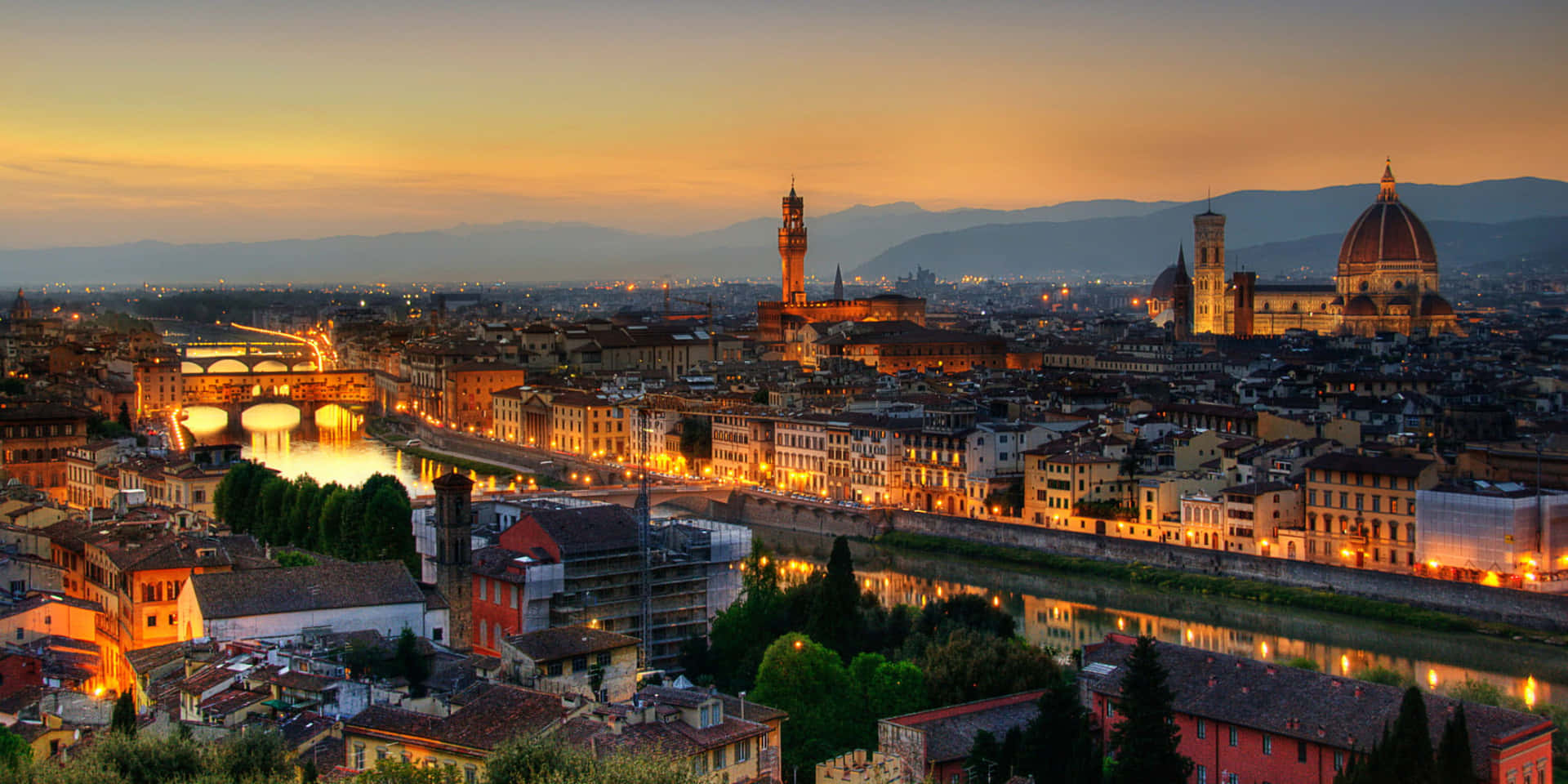 Night Panoramic View Florence Cathedral Background