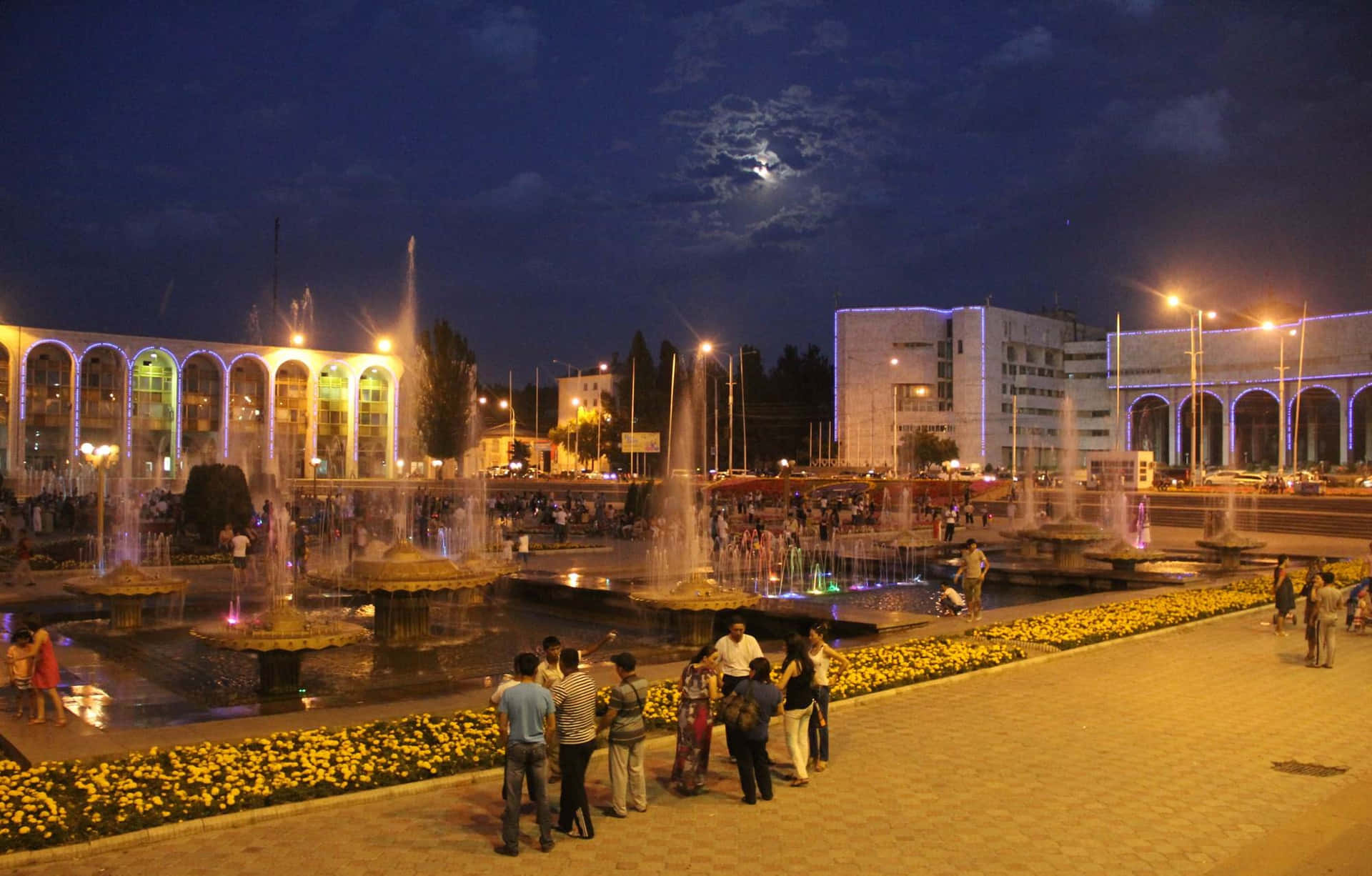 Night Scene In Ala Too Square In Osh