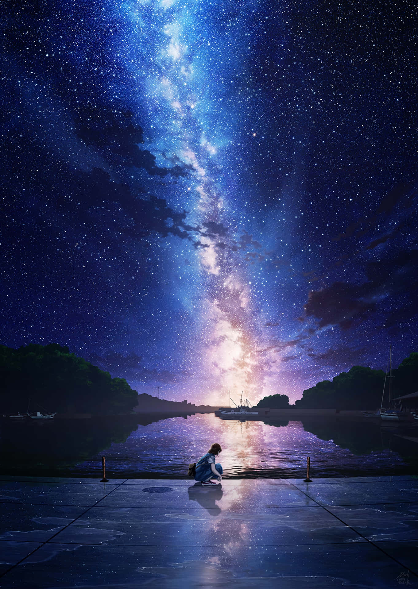 Night Sky Beautiful Anime Scenery Phone Background