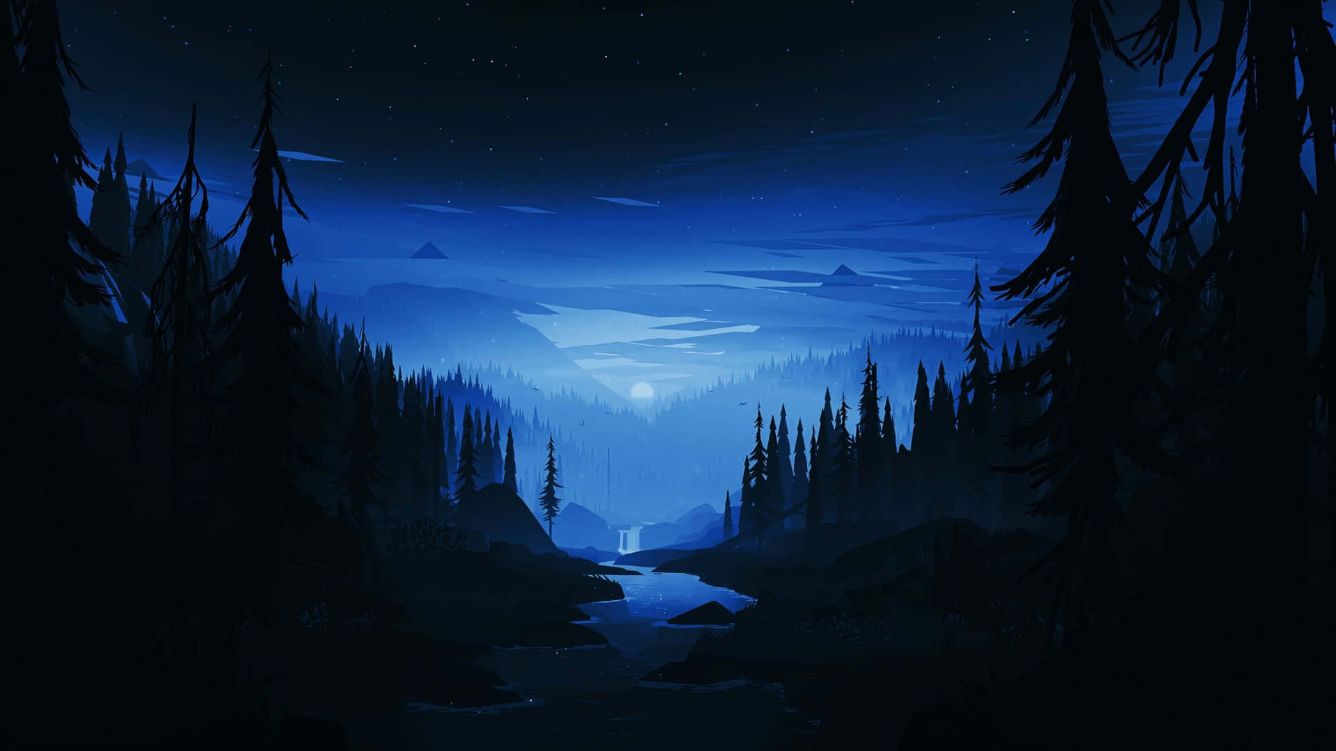 Night Sky In Among Trees Background