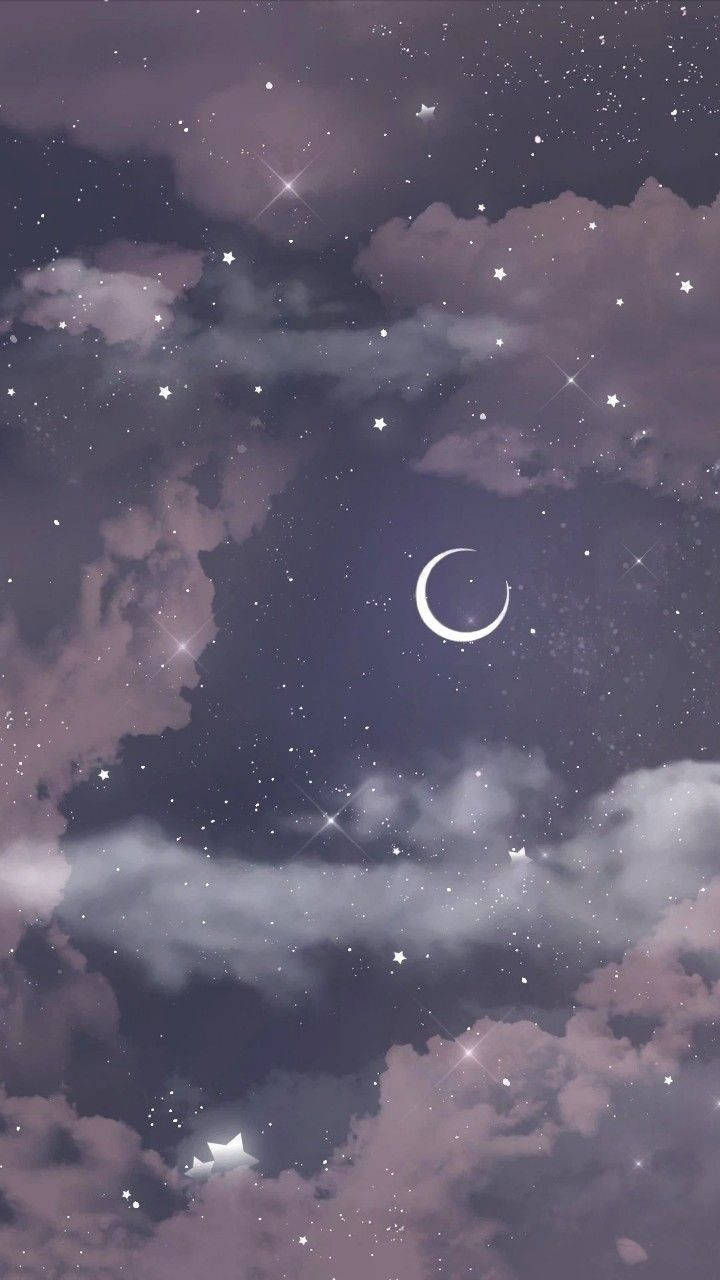 Night Sky With Moon Girly Galaxy Background