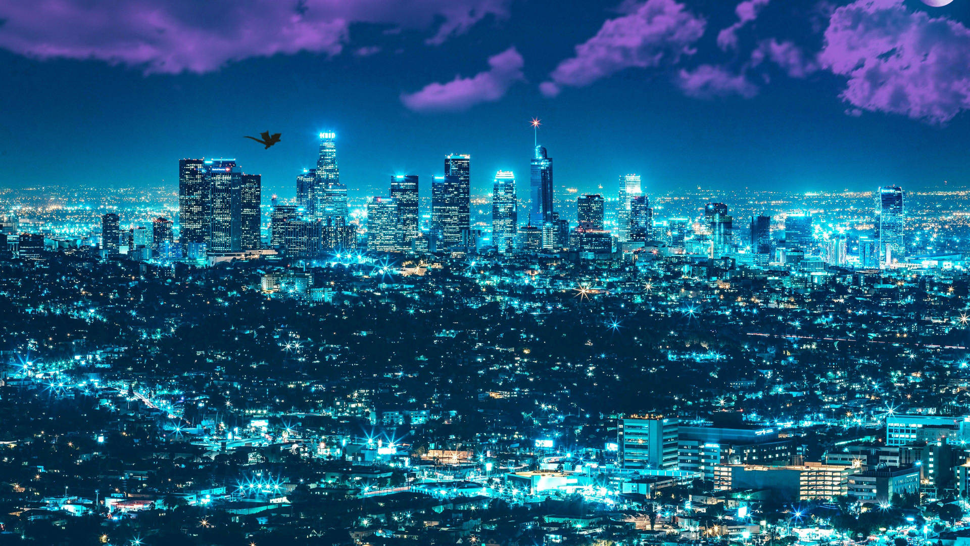 Night Skyline Of Los Angeles 4k Background