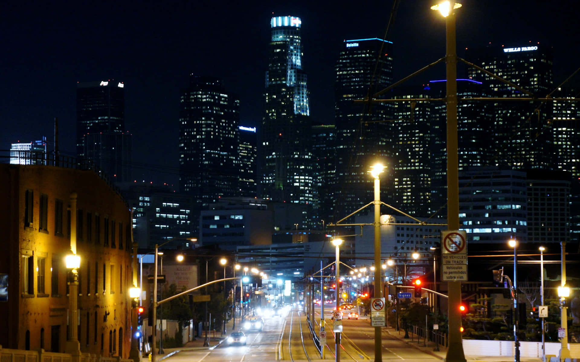 Night Street Los Angeles Skyline Background