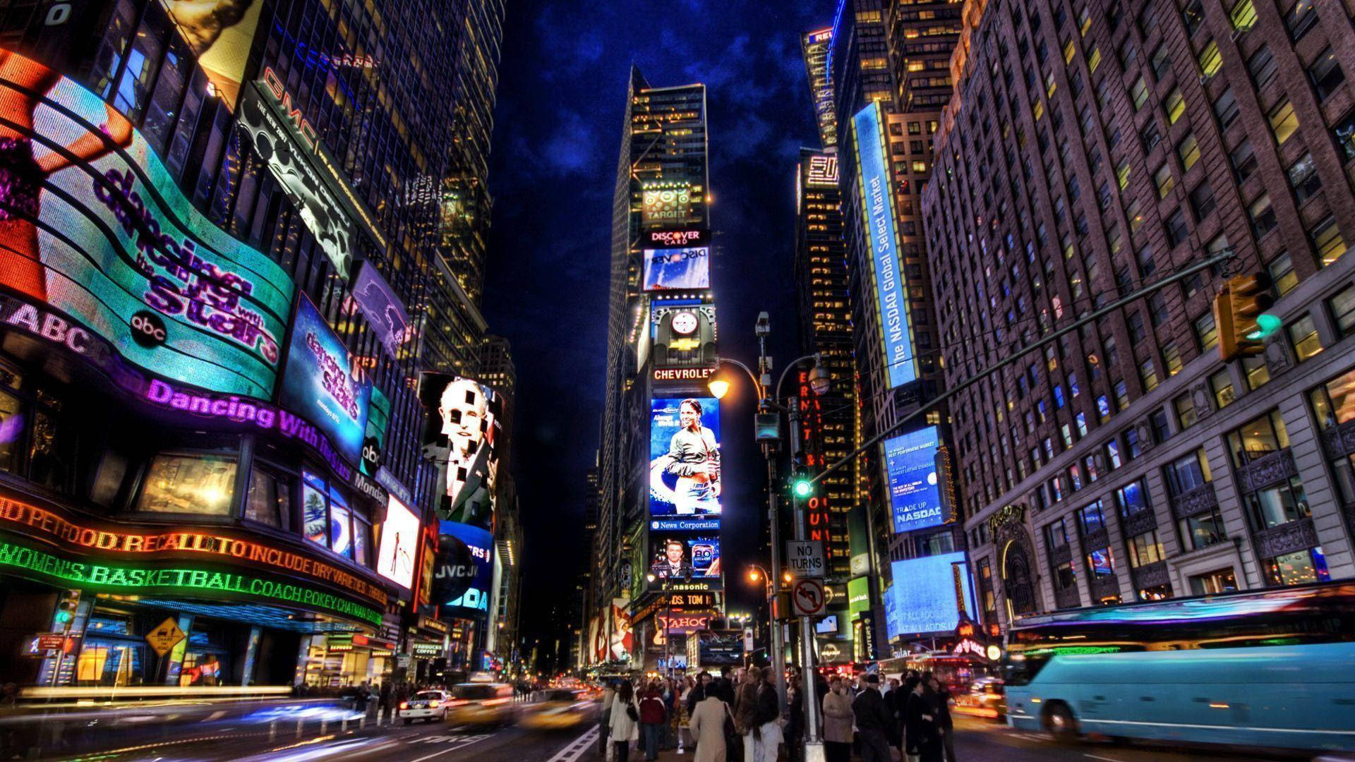 Night Street Times Square American City Background