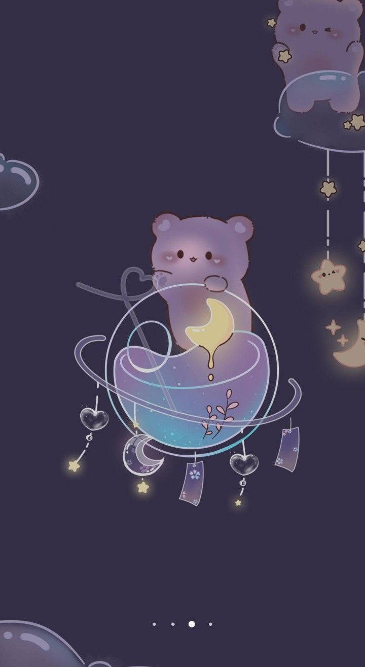 Night Time Girly Galaxy Cute Bears Background