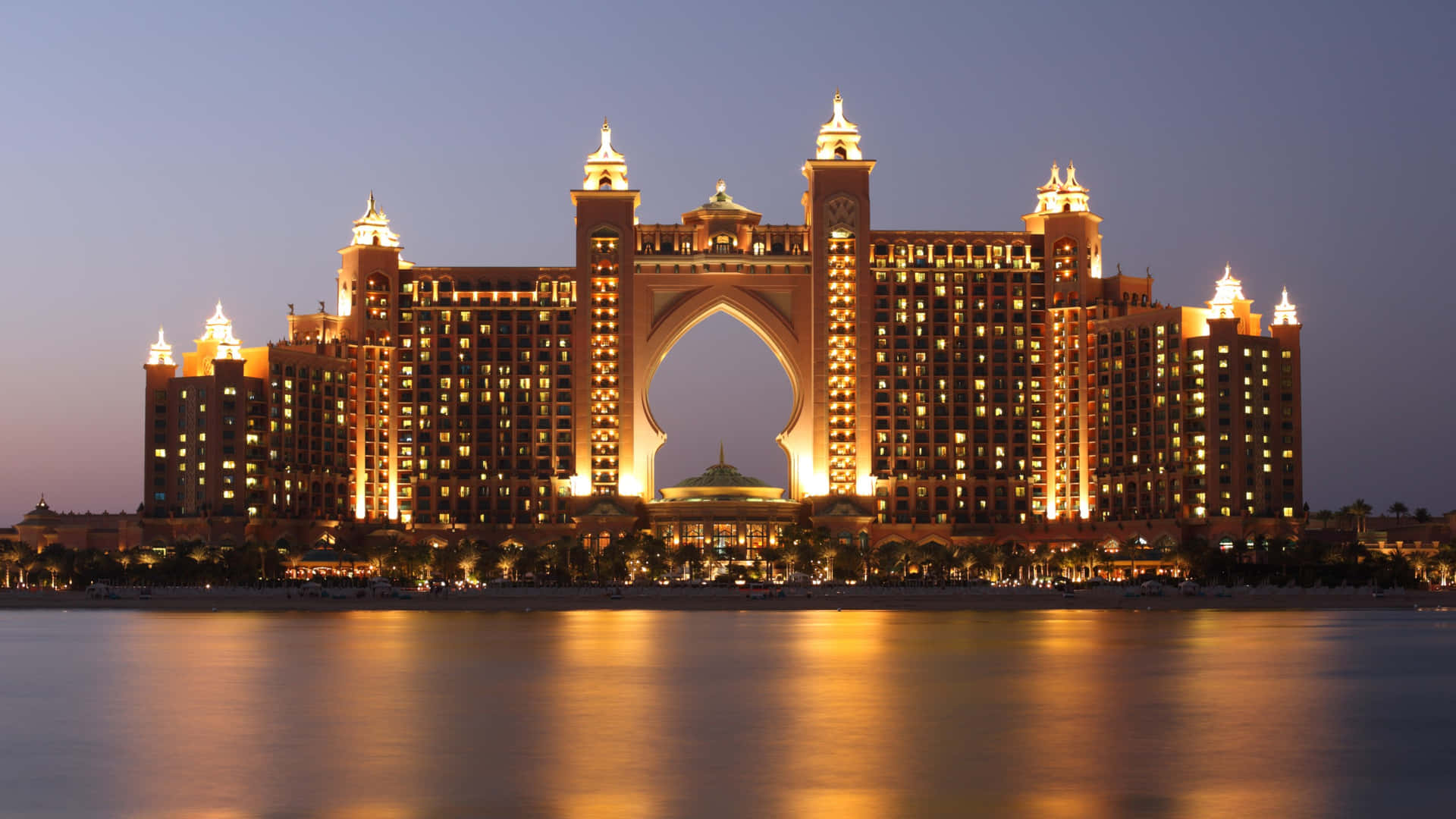 Night Time In Atlantis Resort Background