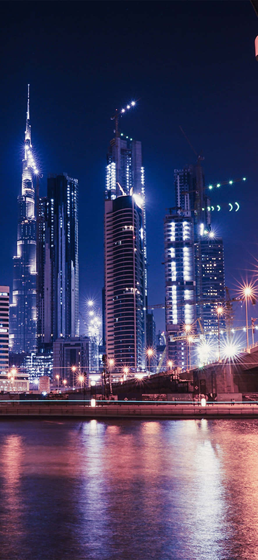 Night View Dubai City Iphone Low Angle Shot Background