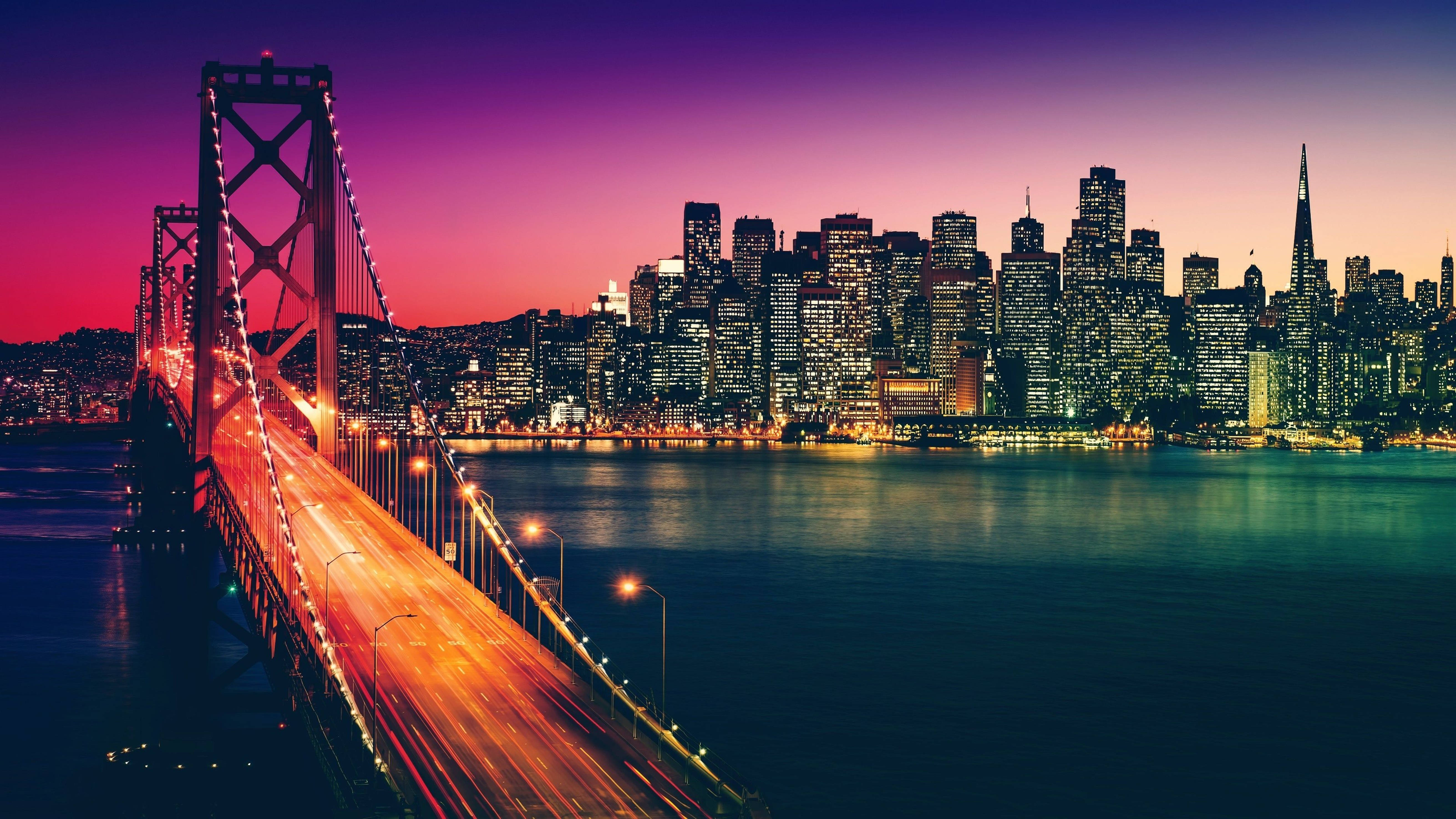 Night View Golden Gate Bridge San Francisco 4k