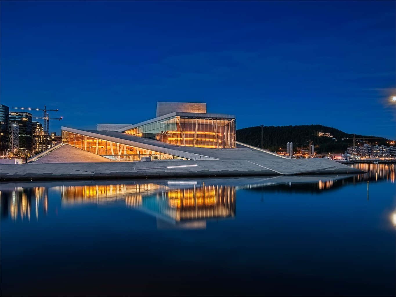 Night View Of Oslo Opera House