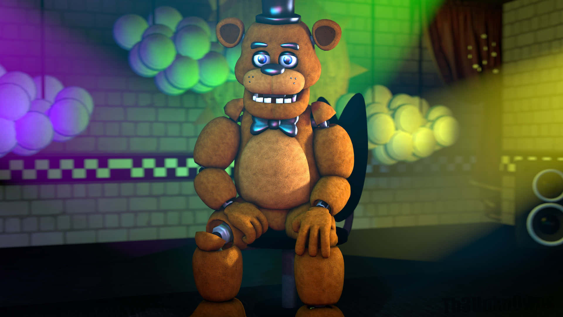 Nightmare Freddy Fazbear Roaming In The Dark Background