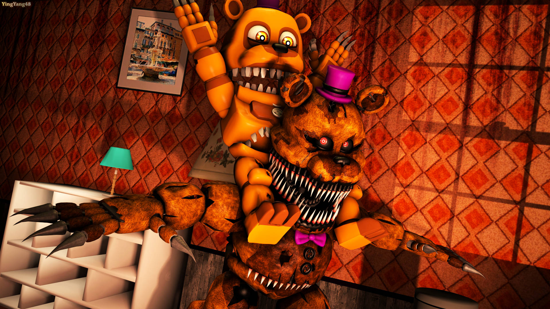 Nightmare Freddy With Plushtrap Background