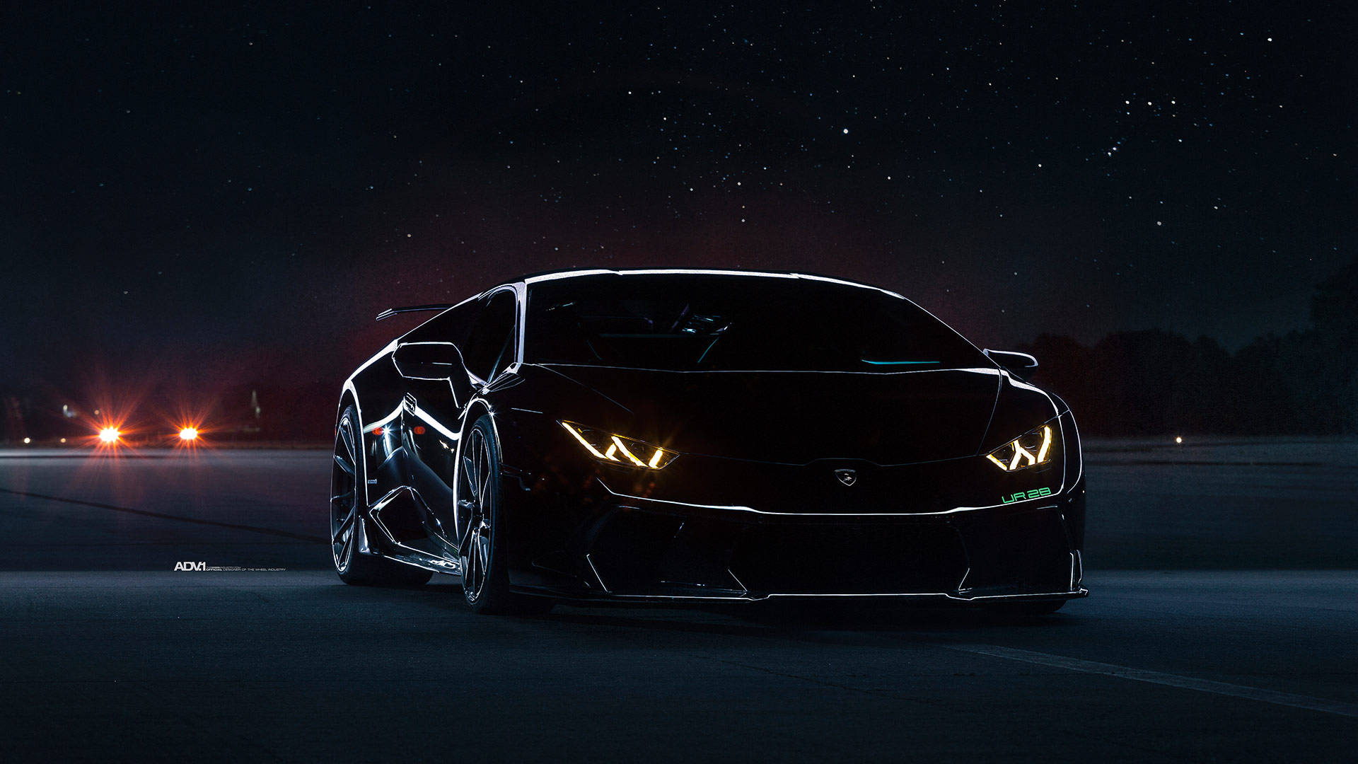 Nighttime Black Lamborghini Background