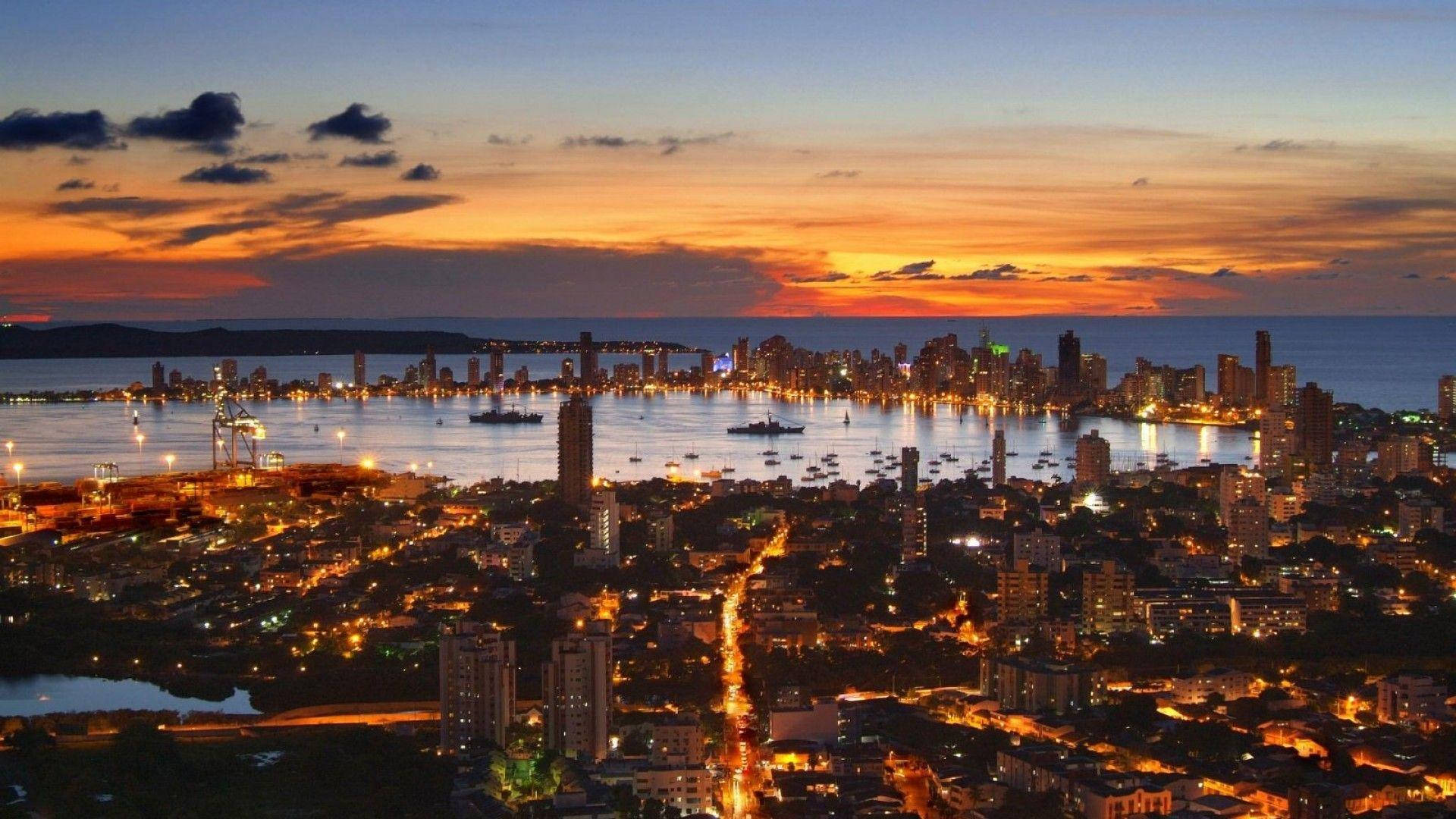 Nighttime City Skyline Of Cartagena