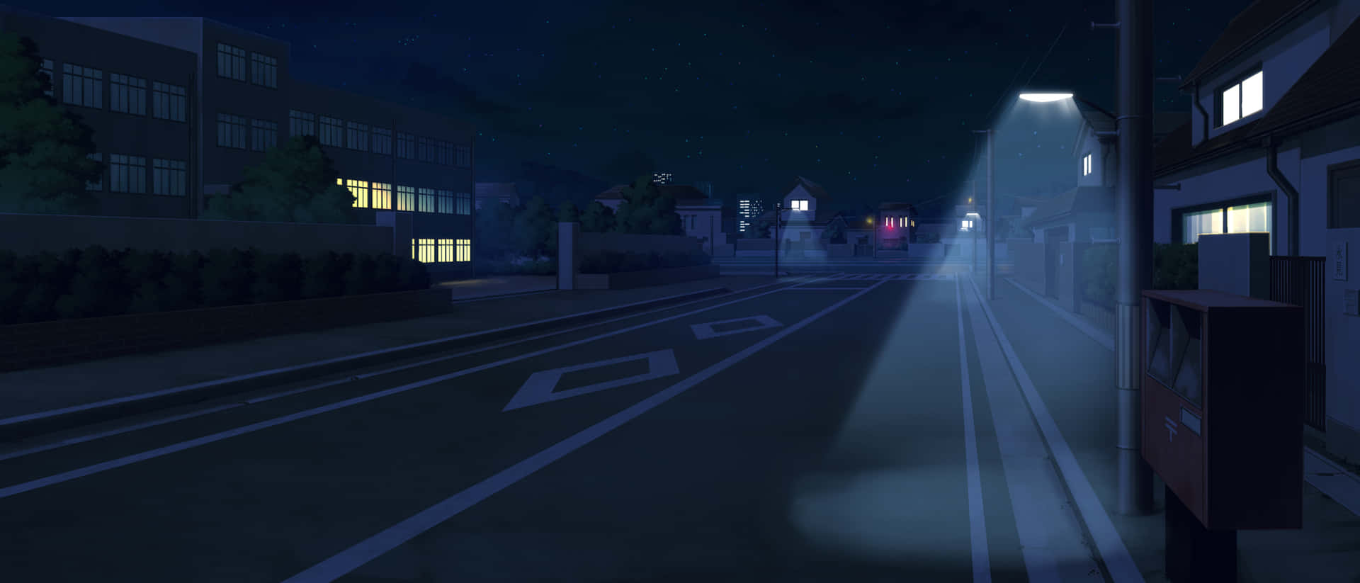 Nighttime Deserted Anime Street Background