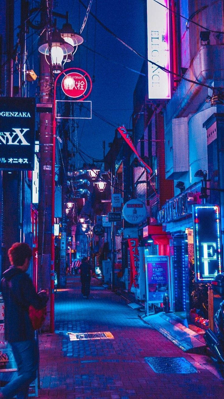 Nighttime Neon Lights Korean Aesthetic Background