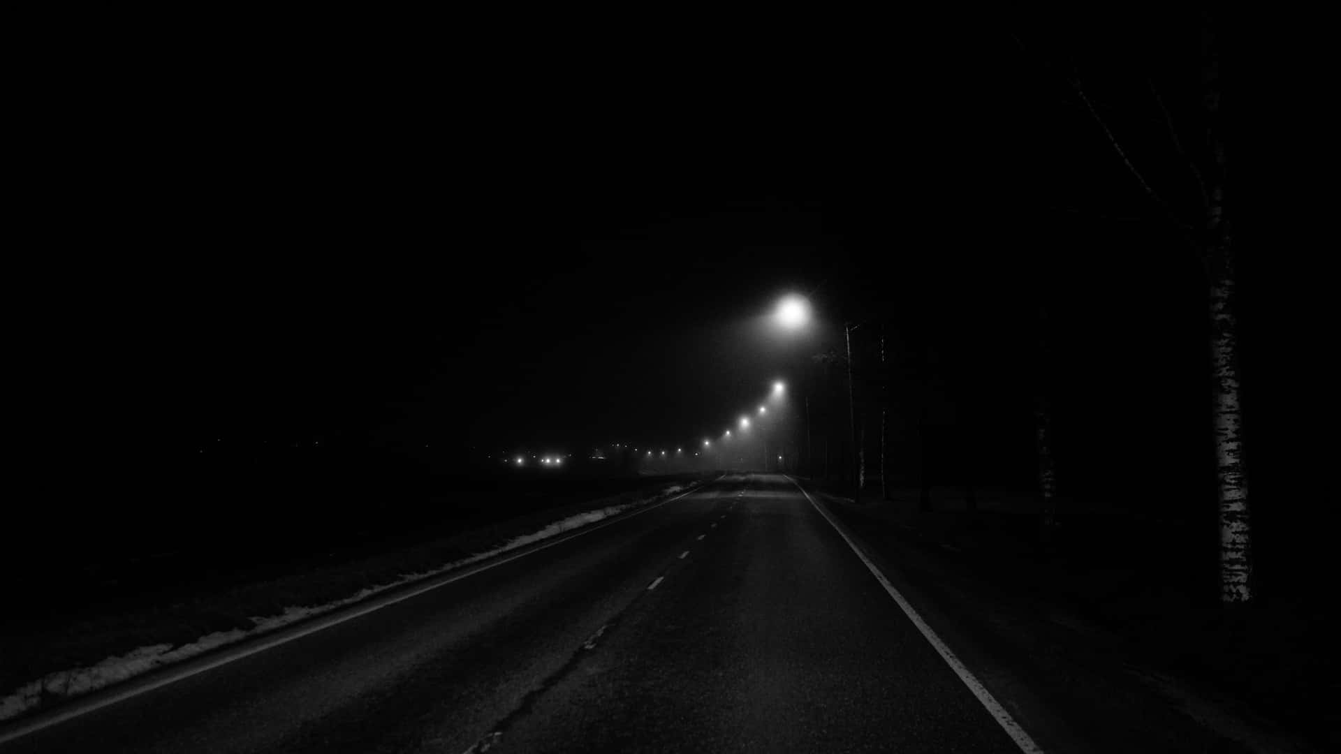 Nighttime Road Lights4 K B W Background