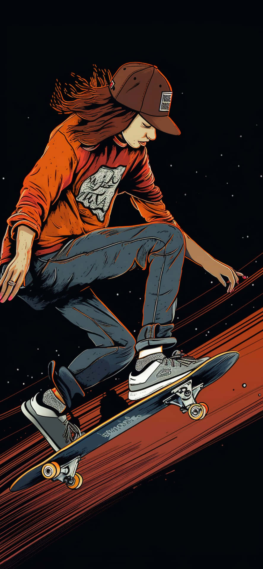 Nighttime Skateboarder Illustration Background