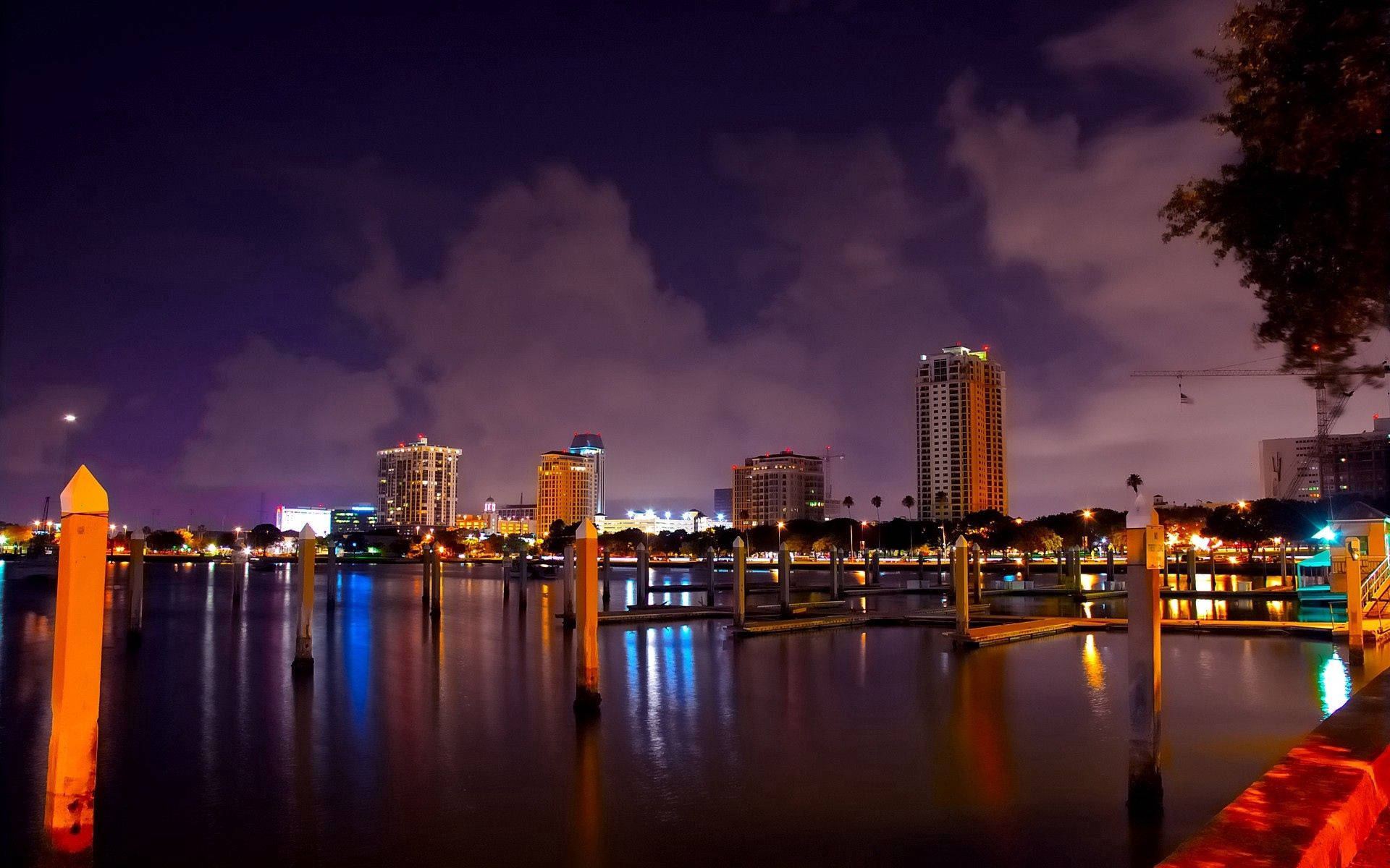 Nighttime Skyline Of St Petersburg, Florida Background