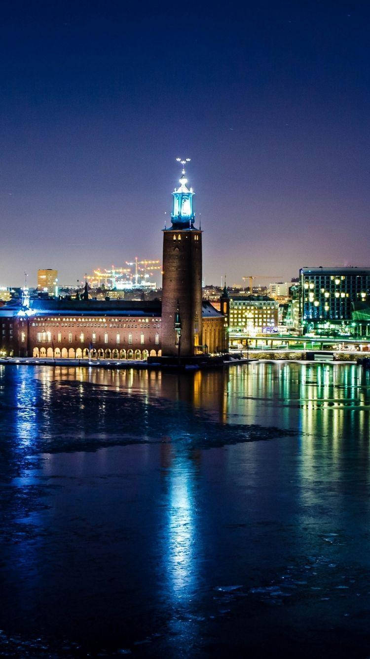 Nighttime Stockholm City Hall Portrait Background