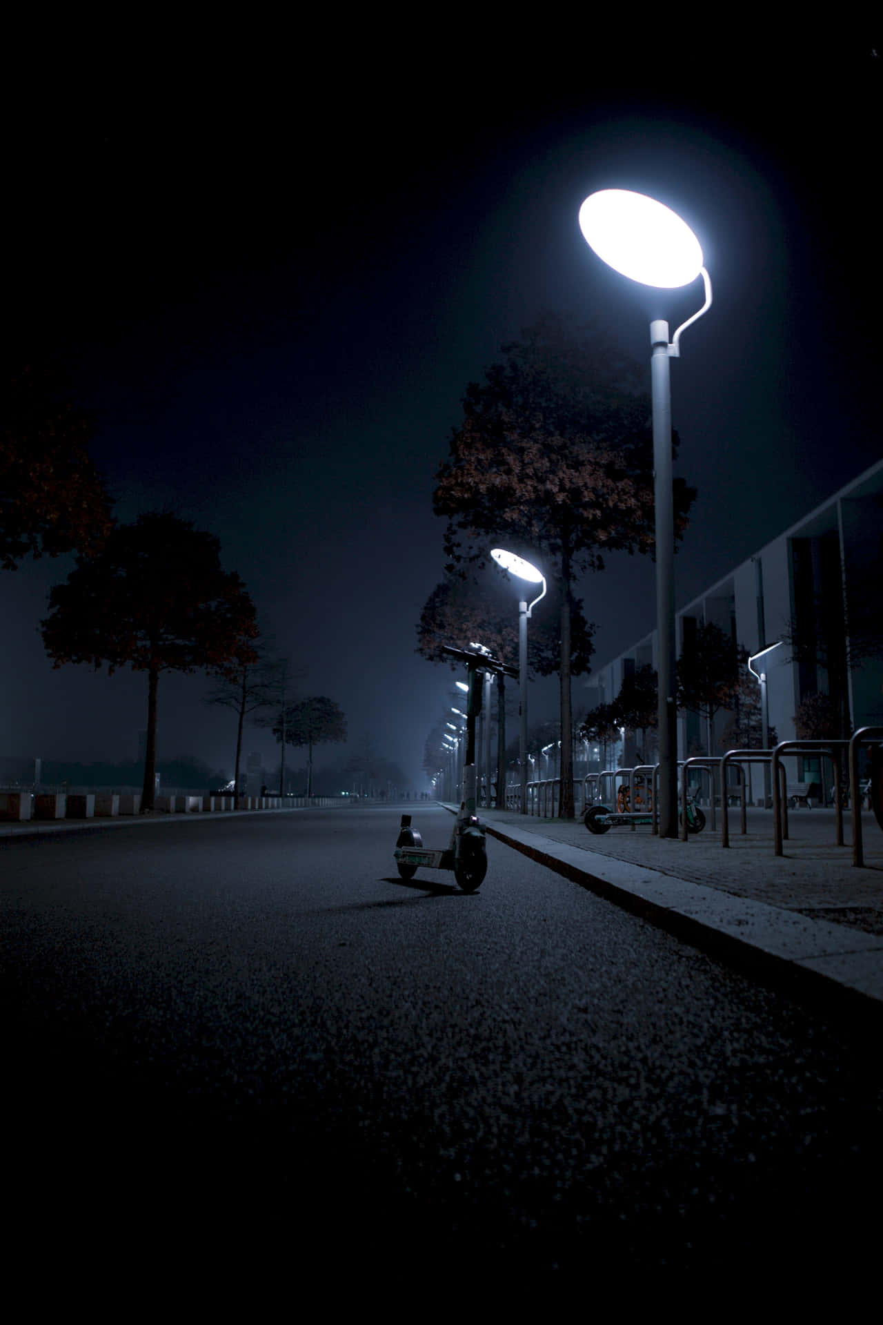 Nighttime Street Lights Dark Atmosphere