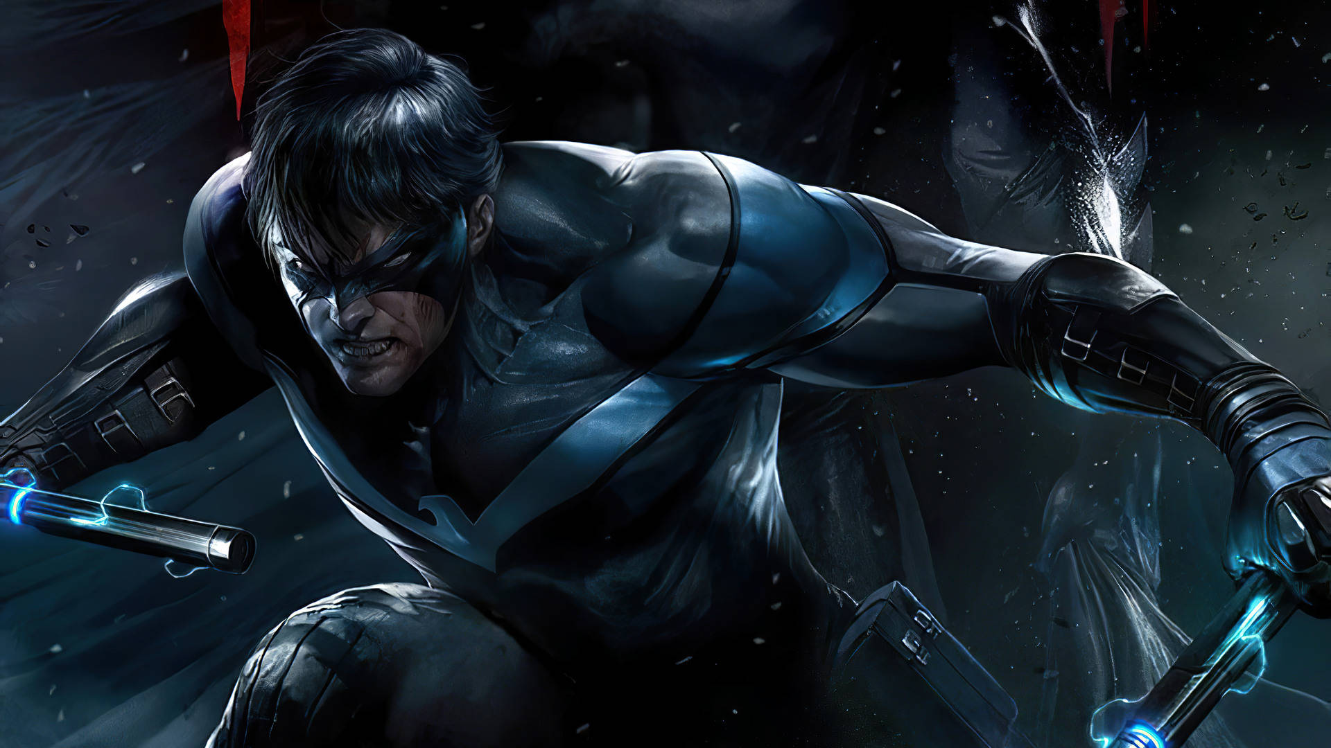 Nightwing In Dc Superhero Stance Background