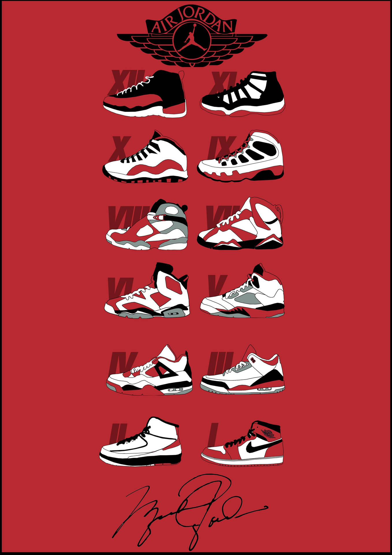 Nike Air Jordan 1 Series To 12 Art Background