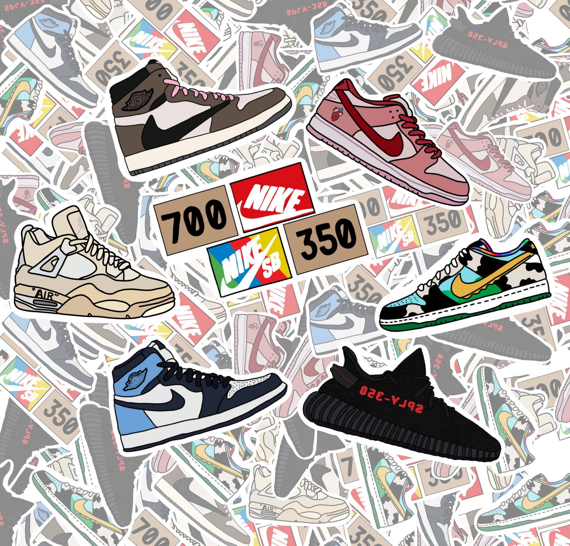 Nike Cartoon Sneakers Montage Digital Illustration