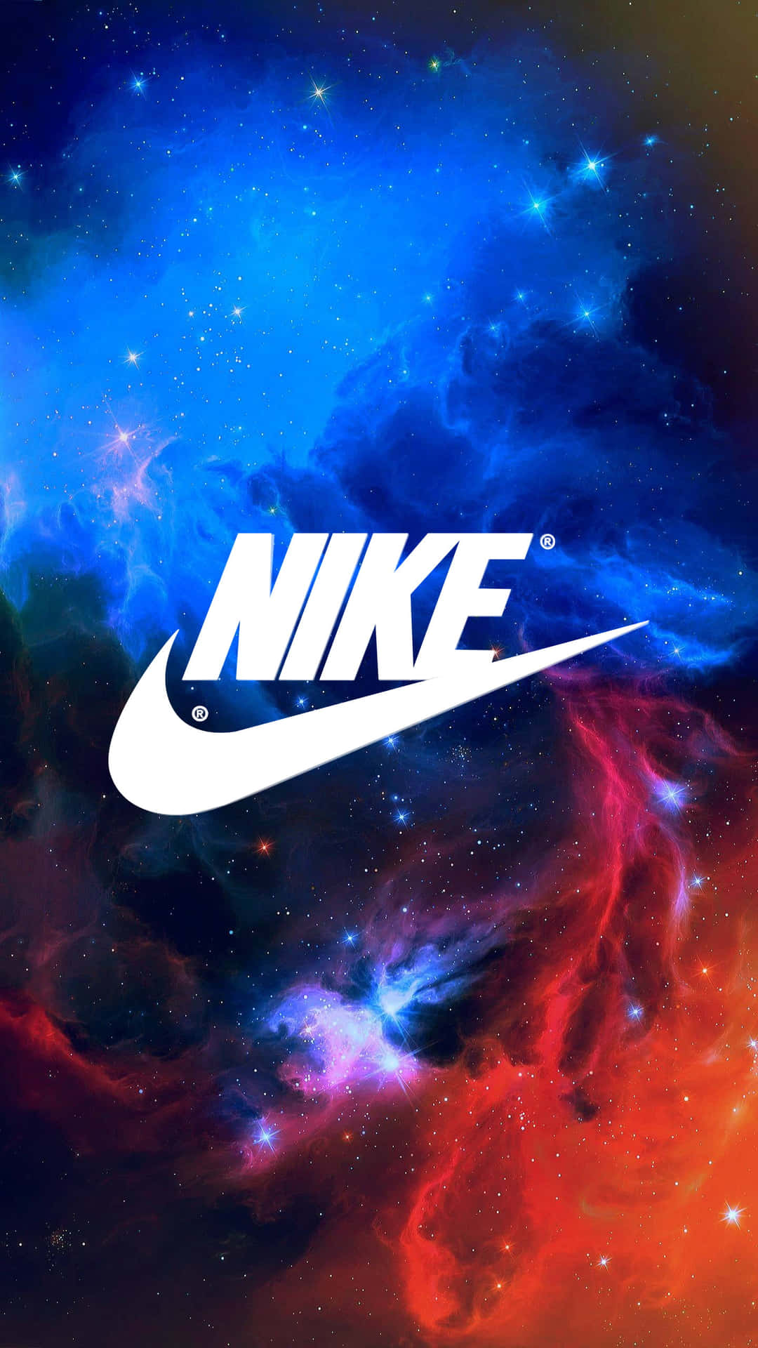 Nike Galaxy Logo Blue And Red Nebula Background