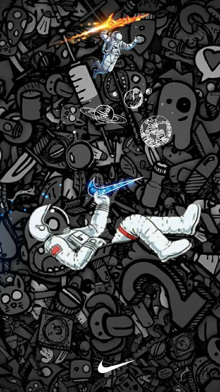 Nike Graffiti Astronaut Black Doodles Background