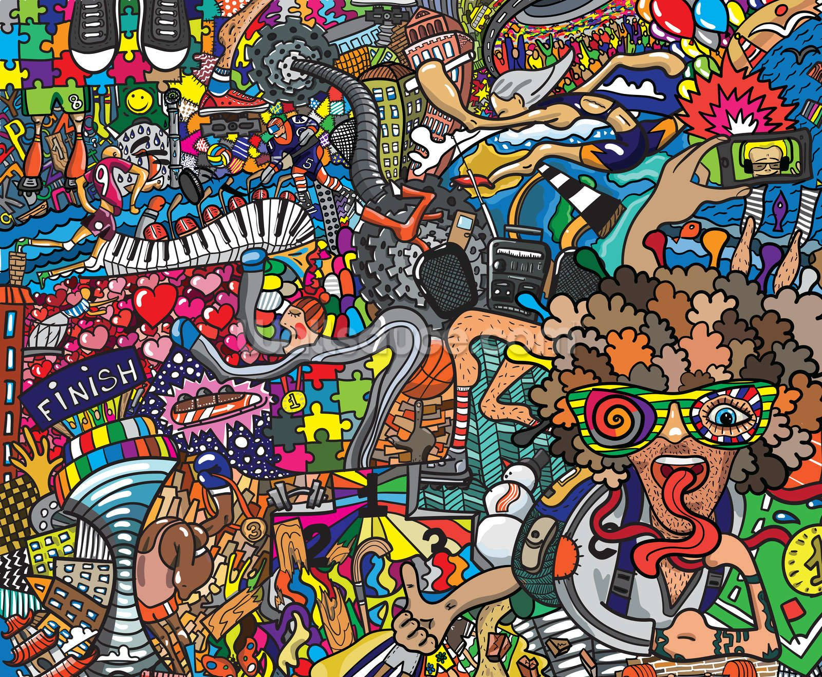 Nike Graffiti Colorful Random Doodles Background