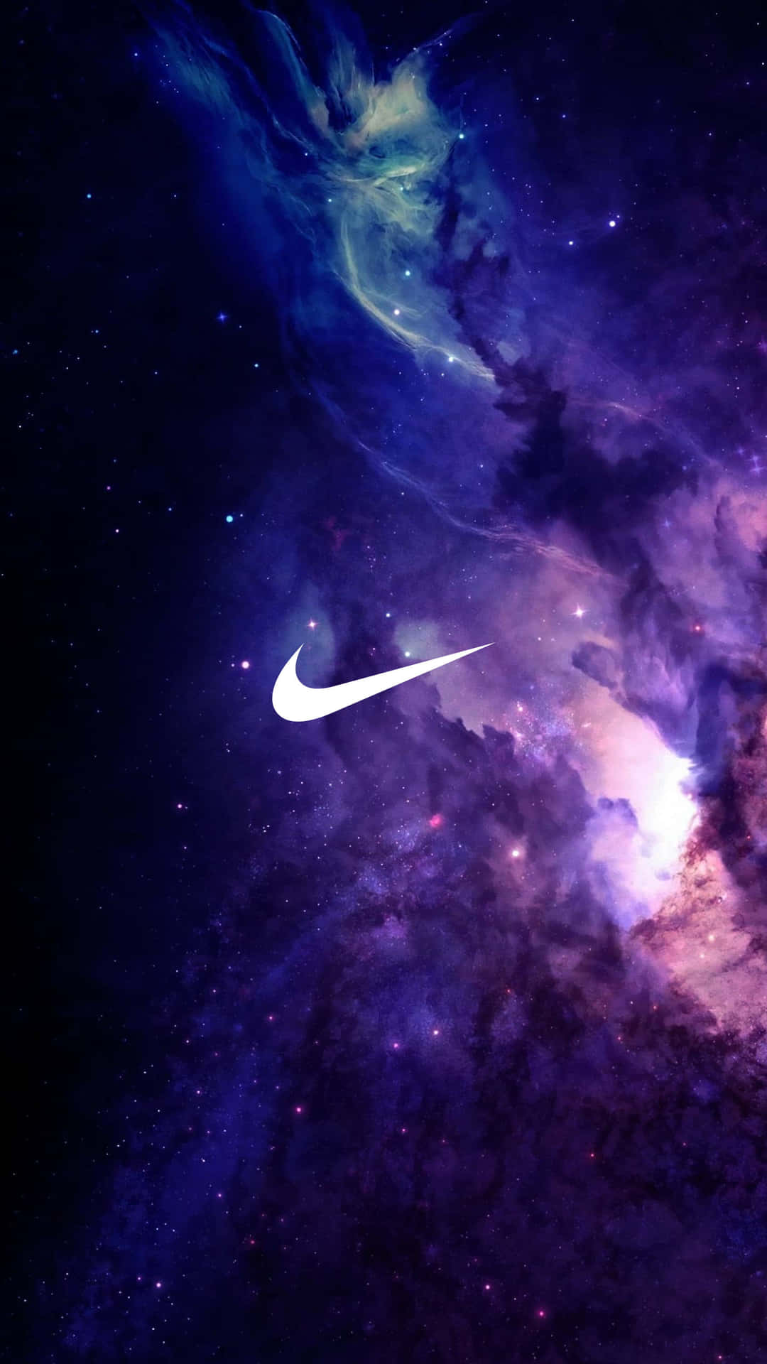 Nike Logo In The Space With Purple And Blue Stars Background