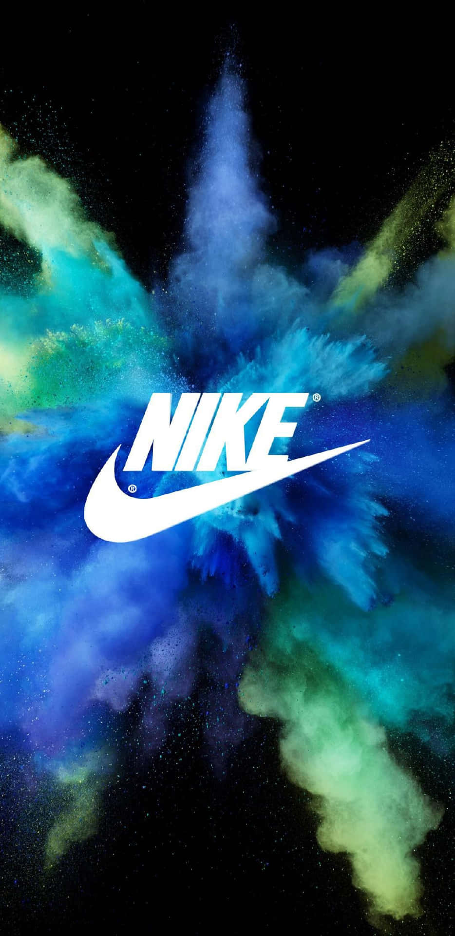 Nike Logo On A Black Background With Colorful Powder Background